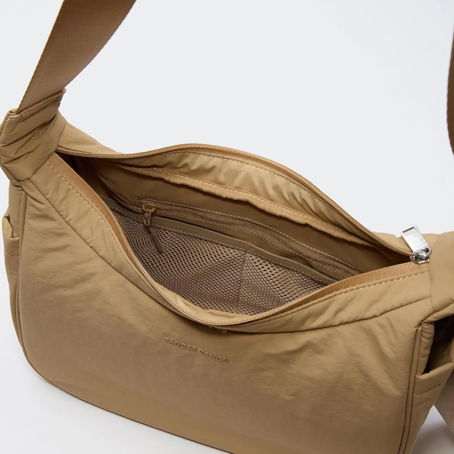 Pander Nylon Crescent Shoulder Bag, Medium Sling Crossbody with Adjustable Strap.