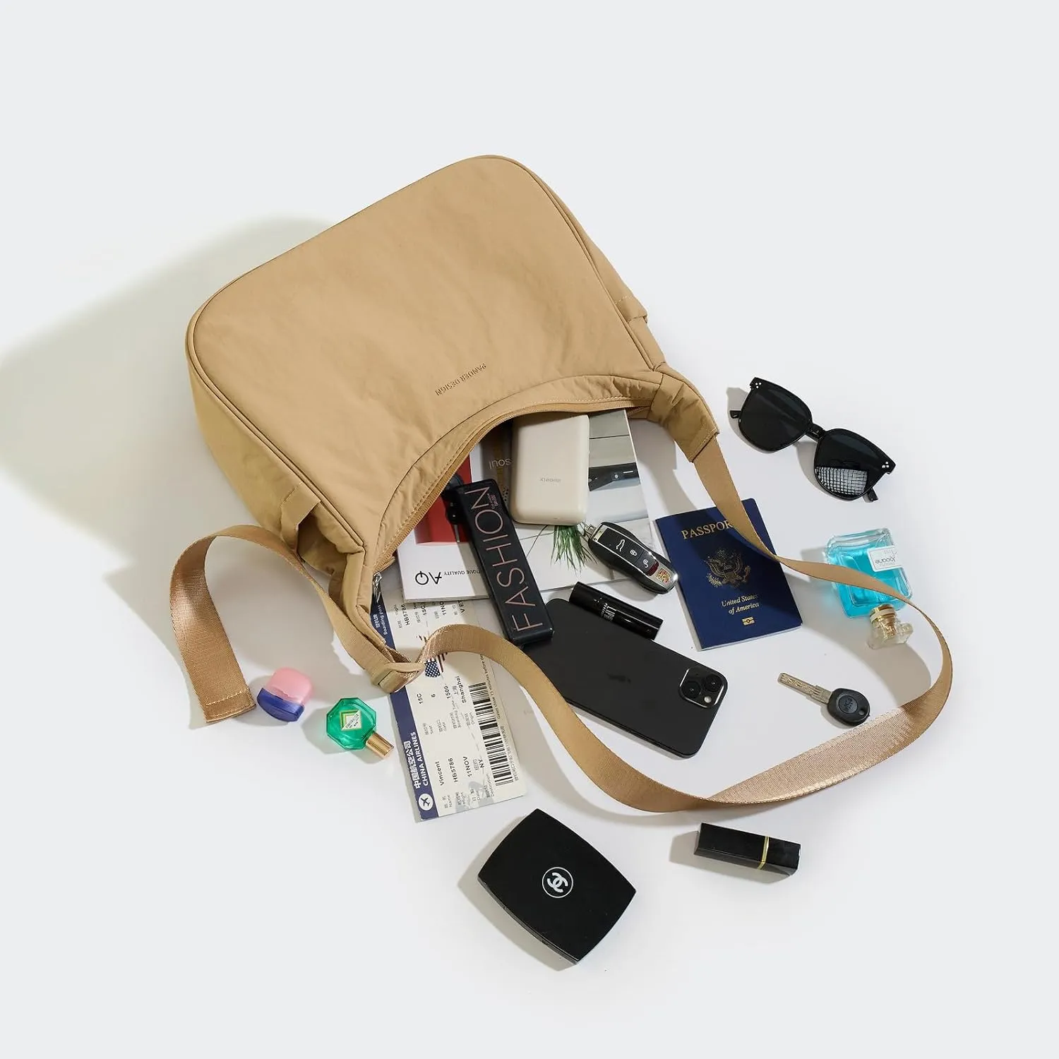 Pander Nylon Crescent Shoulder Bag, Medium Sling Crossbody with Adjustable Strap.