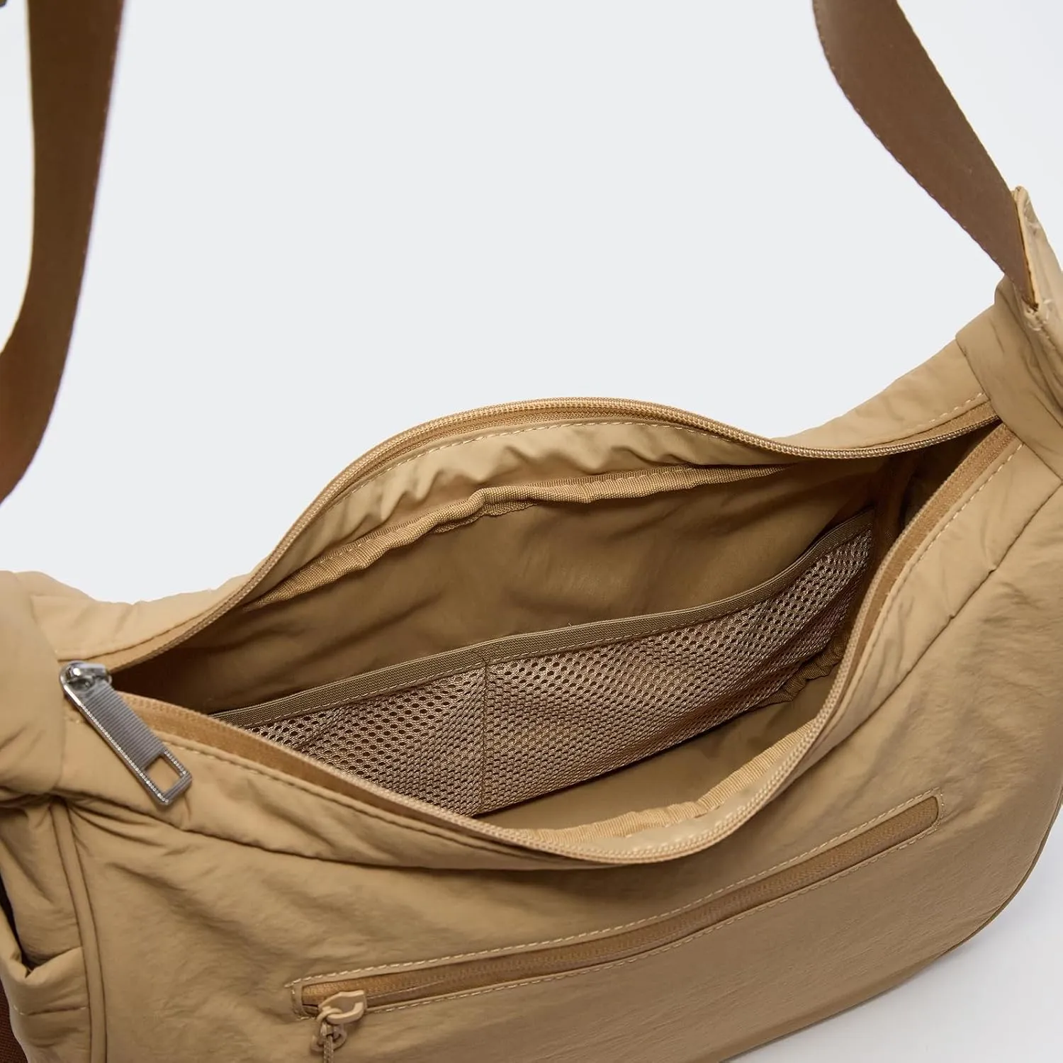 Pander Nylon Crescent Shoulder Bag, Medium Sling Crossbody with Adjustable Strap.