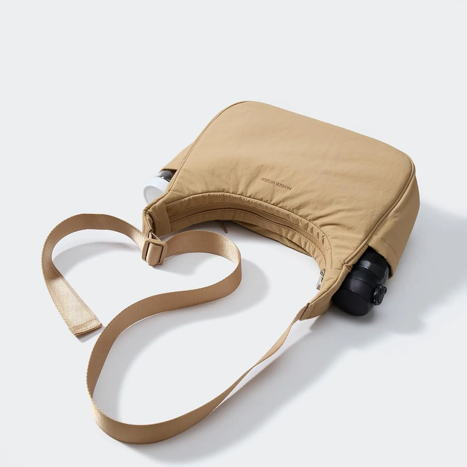 Pander Nylon Crescent Shoulder Bag, Medium Sling Crossbody with Adjustable Strap.