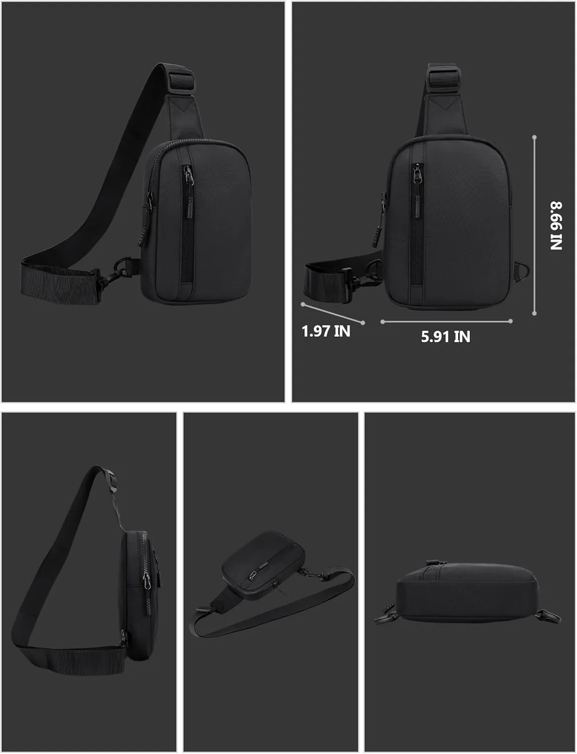 Peicees Mens Mini Sling Bag Chest Bag Shoulder Bag Women Crossbody Bag Phone Holder with Reversible Strap and Dual Pocket