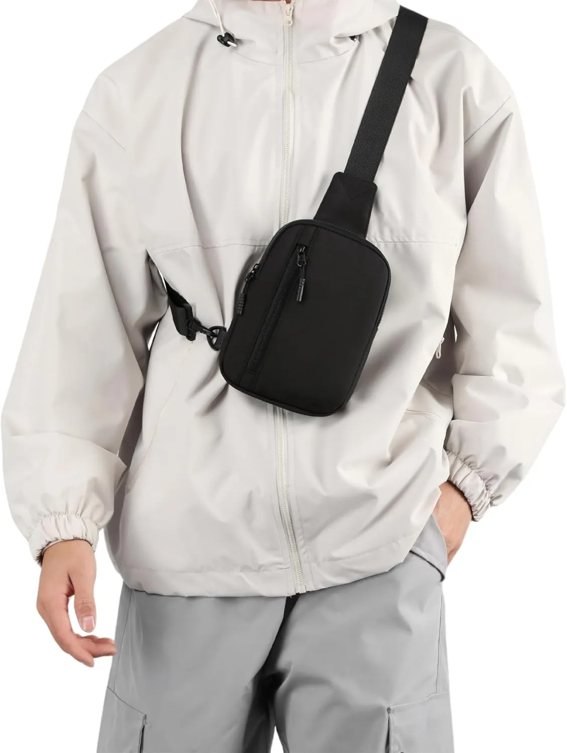 Peicees Mens Mini Sling Bag Chest Bag Shoulder Bag Women Crossbody Bag Phone Holder with Reversible Strap and Dual Pocket