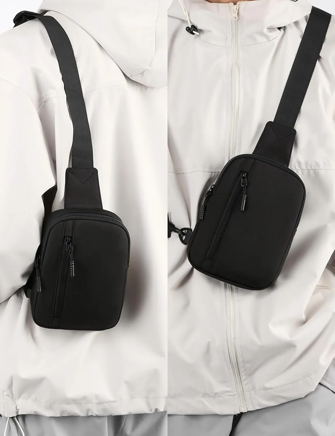Peicees Mens Mini Sling Bag Chest Bag Shoulder Bag Women Crossbody Bag Phone Holder with Reversible Strap and Dual Pocket