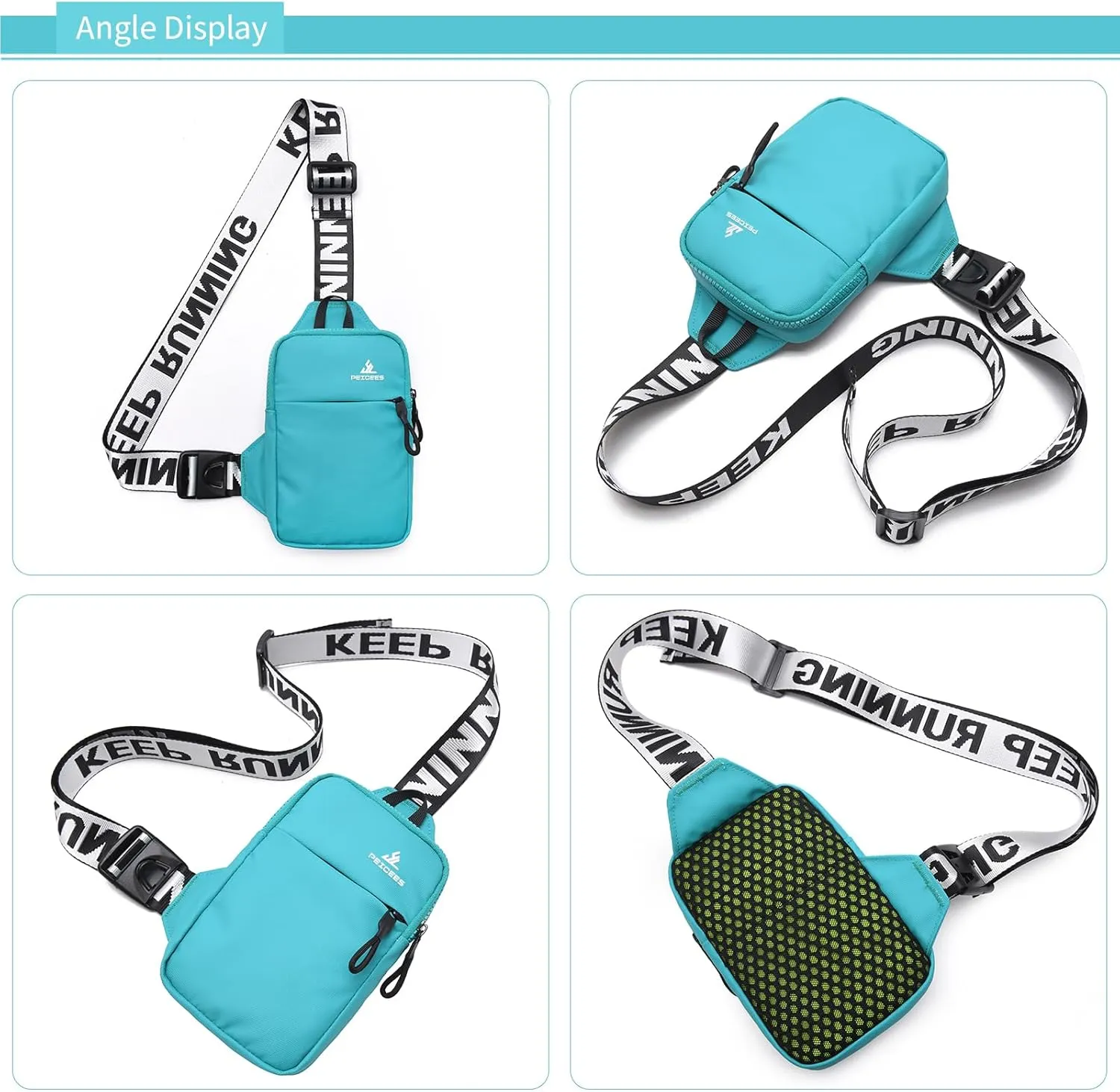 Peicees Mini Crossbody Sling Bag Chest Bag Dual Pocket Water Resistant Fanny Pack Running Phone Holder for Men Women Workout Travel, Lake Blue