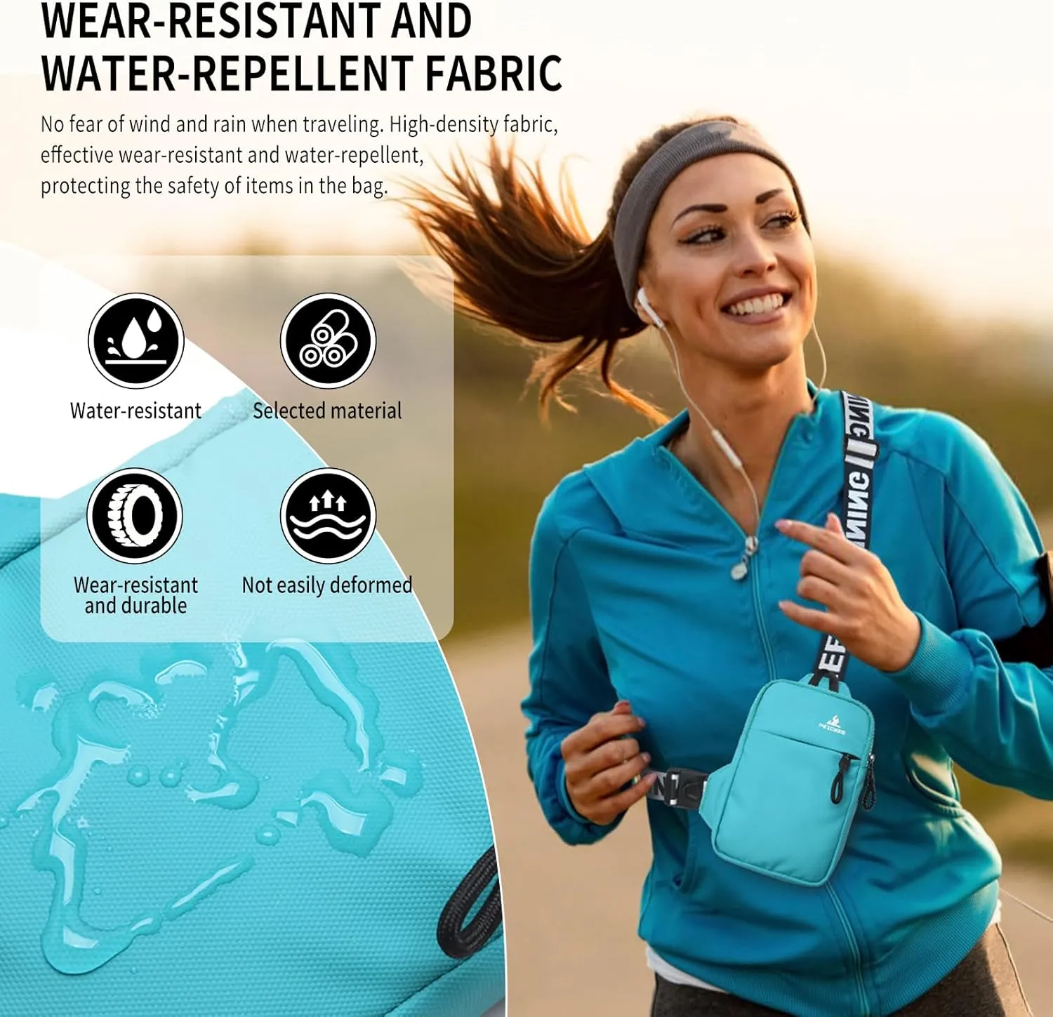 Peicees Mini Crossbody Sling Bag Chest Bag Dual Pocket Water Resistant Fanny Pack Running Phone Holder for Men Women Workout Travel, Lake Blue