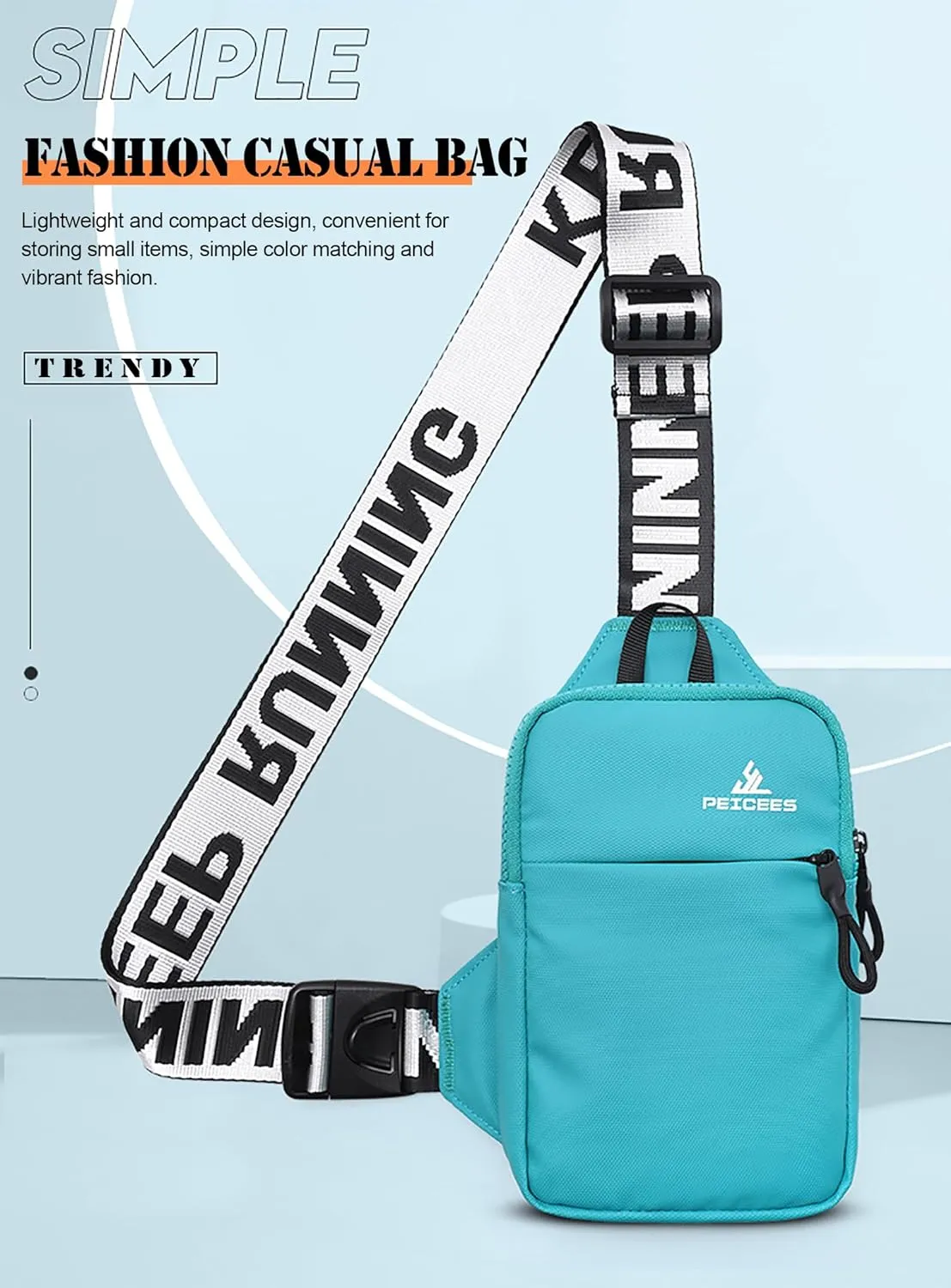 Peicees Mini Crossbody Sling Bag Chest Bag Dual Pocket Water Resistant Fanny Pack Running Phone Holder for Men Women Workout Travel, Lake Blue