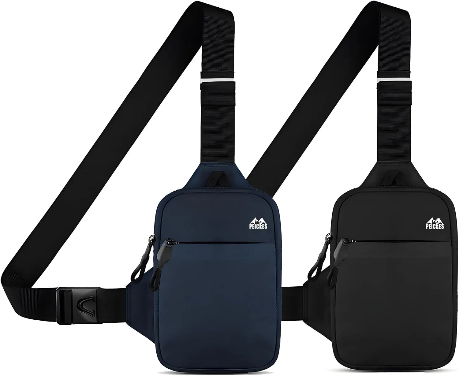 Peicees Mini Crossbody Sling Bag Chest Bag Dual Pocket Water Resistant Running Phone Holder Shoulder Bag for Men Women Workout Travel Gym, Dark Blue and Black