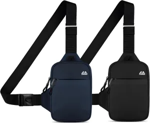 Peicees Mini Crossbody Sling Bag Chest Bag Dual Pocket Water Resistant Running Phone Holder Shoulder Bag for Men Women Workout Travel Gym, Dark Blue and Black