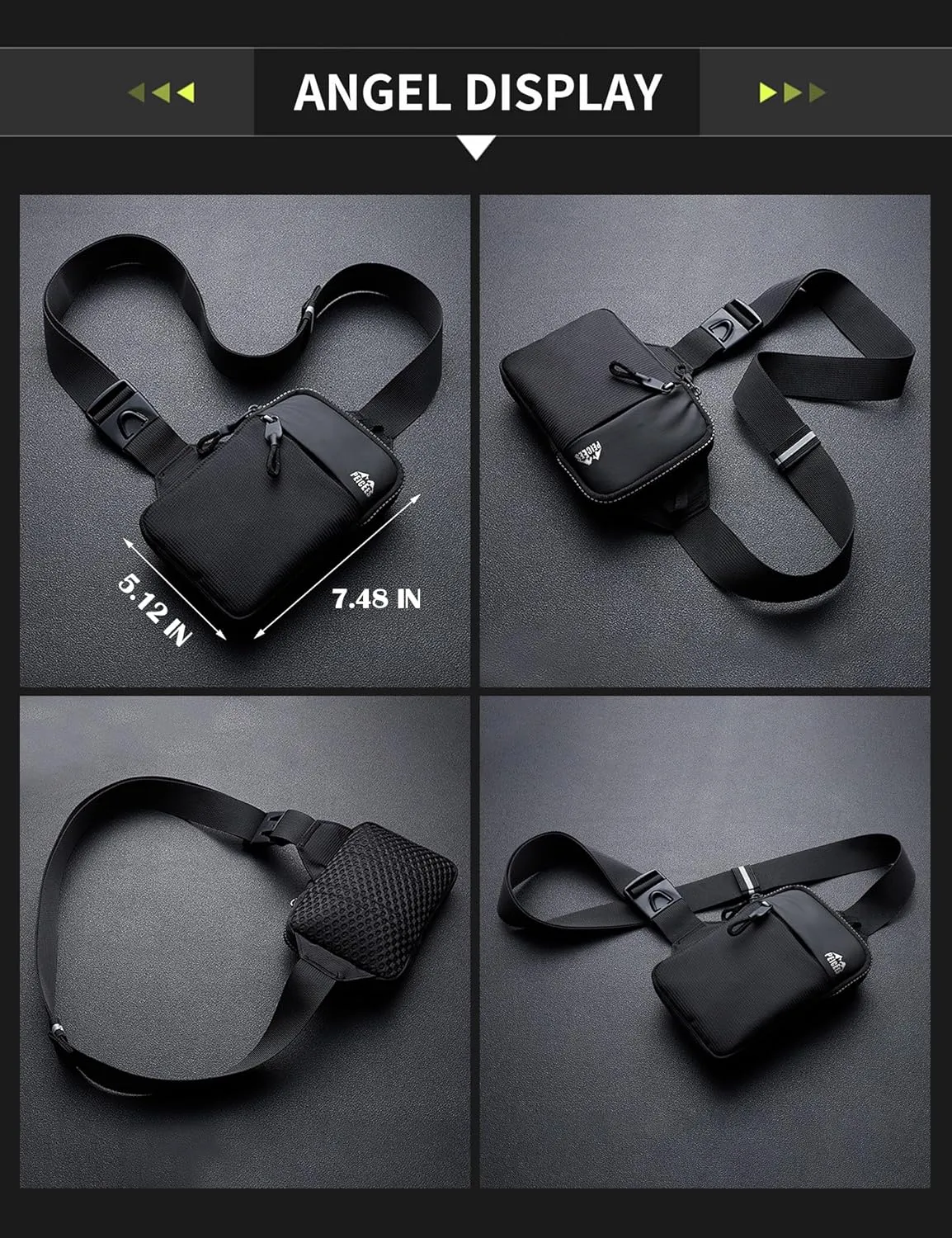Peicees Mini Crossbody Sling Bag Dual Pocket Water Resistant Running Phone Holder Chest Shoulder Bag for Men Women Travel Gym