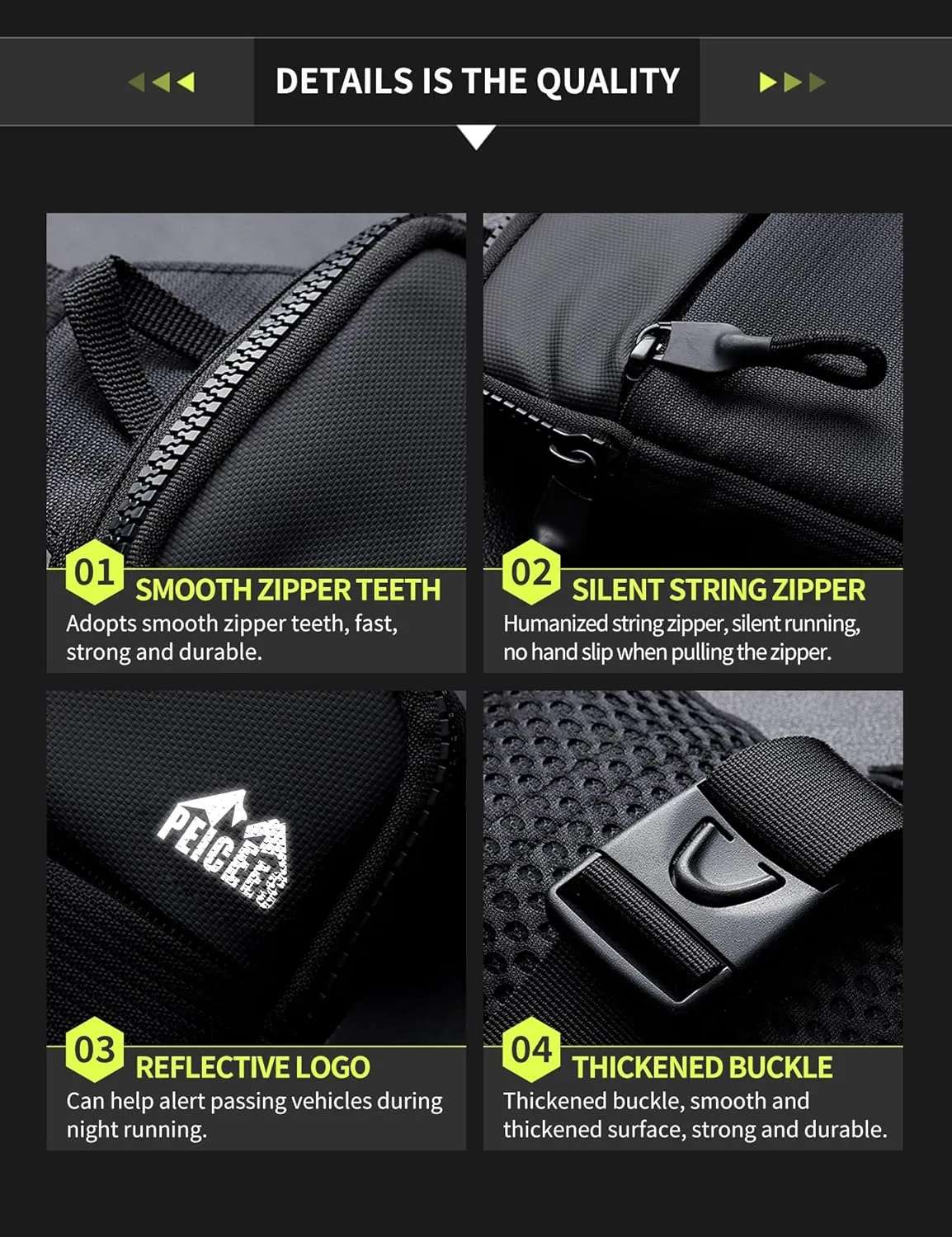 Peicees Mini Crossbody Sling Bag Dual Pocket Water Resistant Running Phone Holder Chest Shoulder Bag for Men Women Travel Gym