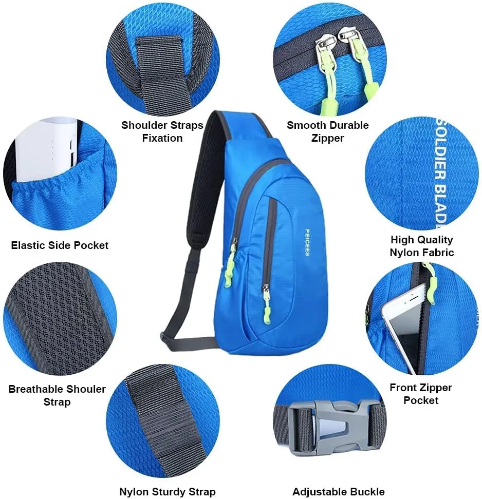 Peicees Small Sling Bag For Men Women Crossbody Man Purse Chest Bag Packable Backpack Waterproof Shoulder Bag Hiking Travel
