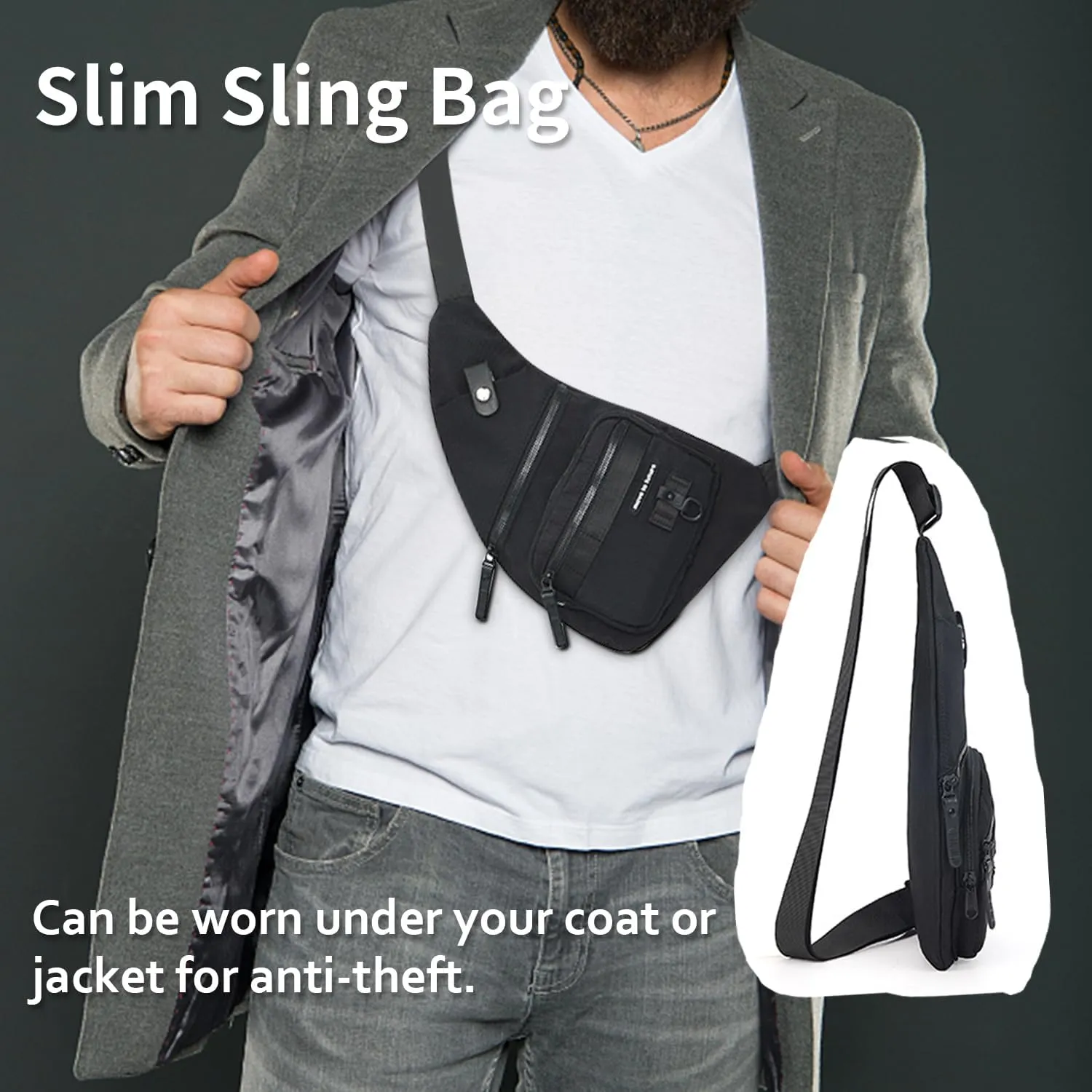 Peicees Small Sling Bag For Men Women Crossbody Shoulder Bag Purse Anti Theft Chest Bag For Travel Hiking Riding Lightweight