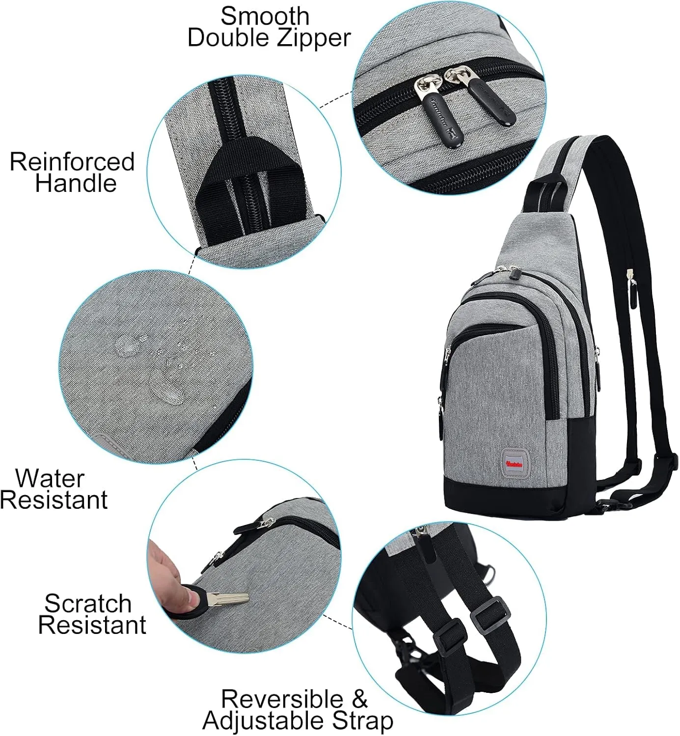 Peicees Small Sling Bag for Women Mens Convertible Crossbody Backpack Shoulder Chest Daypack with Zipper Strap for Hiking