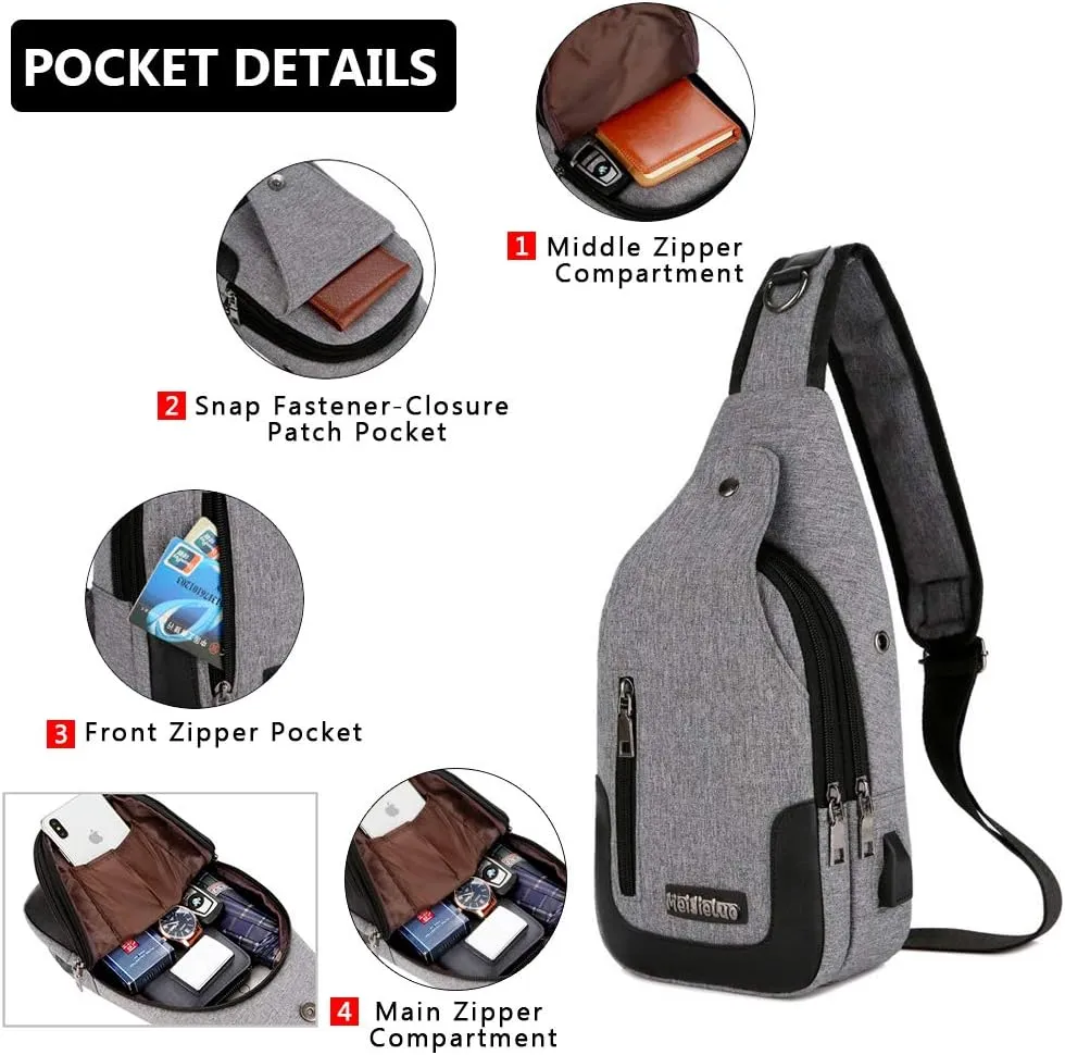 Peicees Travel Gym Bike Sling Bag Shoulder Backpack Daypack w/USB Charging Port
