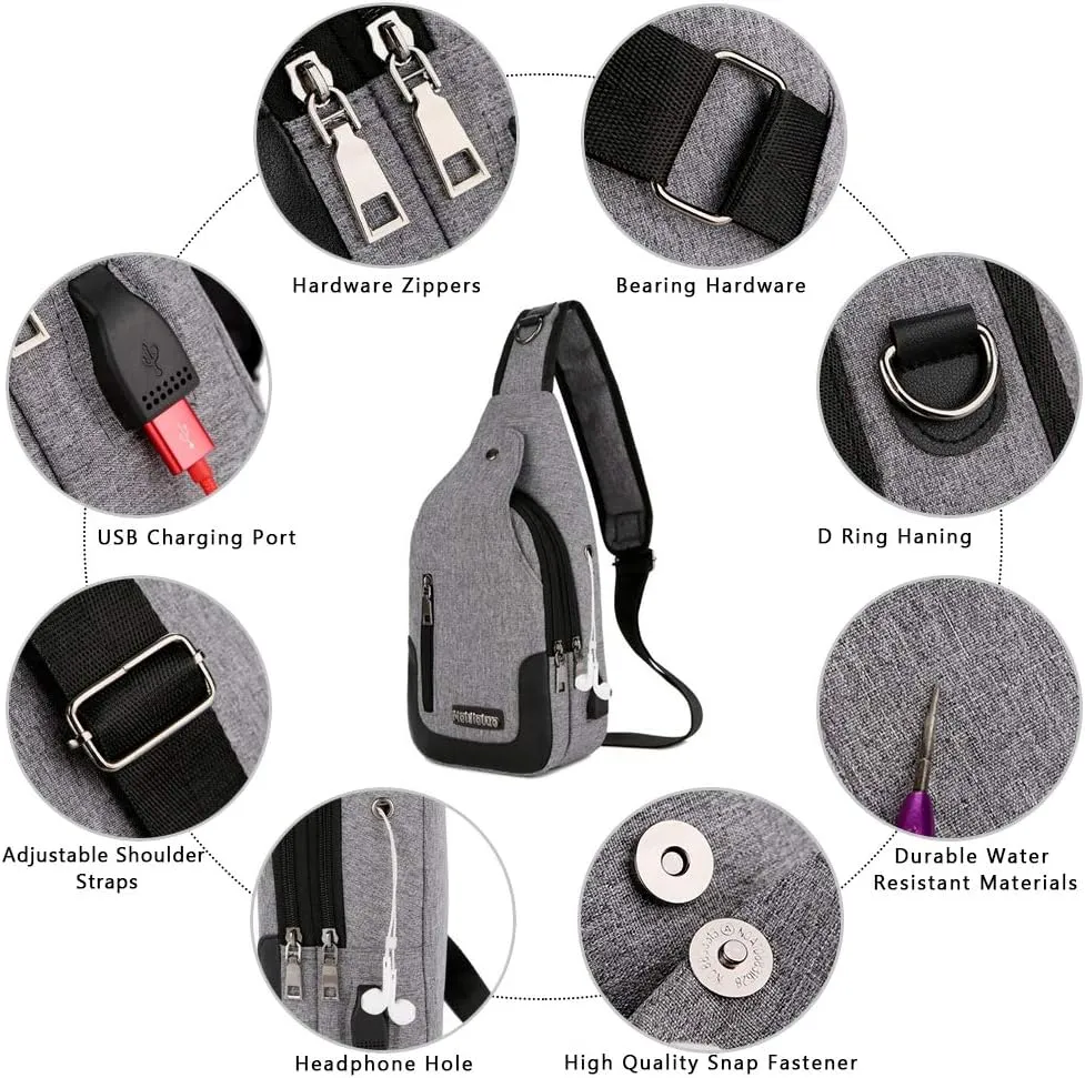 Peicees Travel Gym Bike Sling Bag Shoulder Backpack Daypack w/USB Charging Port