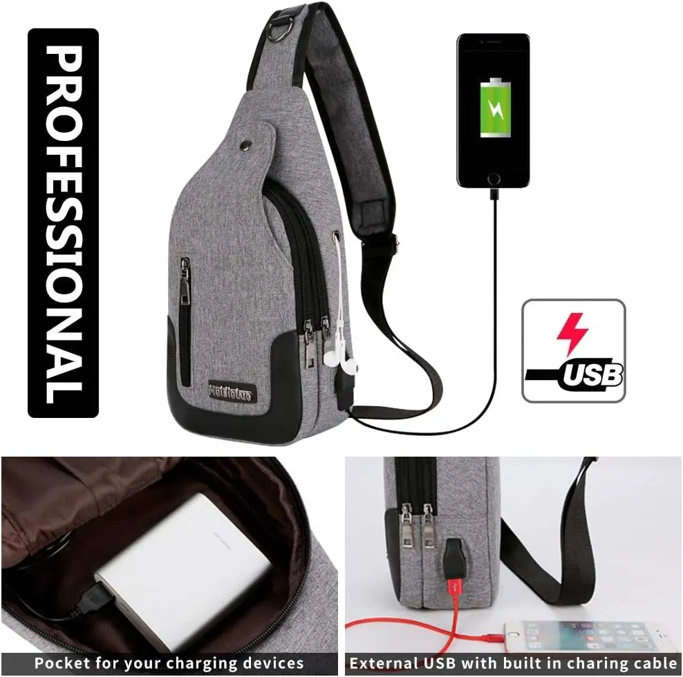 Peicees Travel Gym Bike Sling Bag Shoulder Backpack Daypack w/USB Charging Port