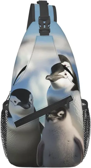 Penguin Parents and Chicks Antarctica Large Cross Chest Bag Diagonally Sling Backpack Outdoor Travel Cycling Bag for Men Women