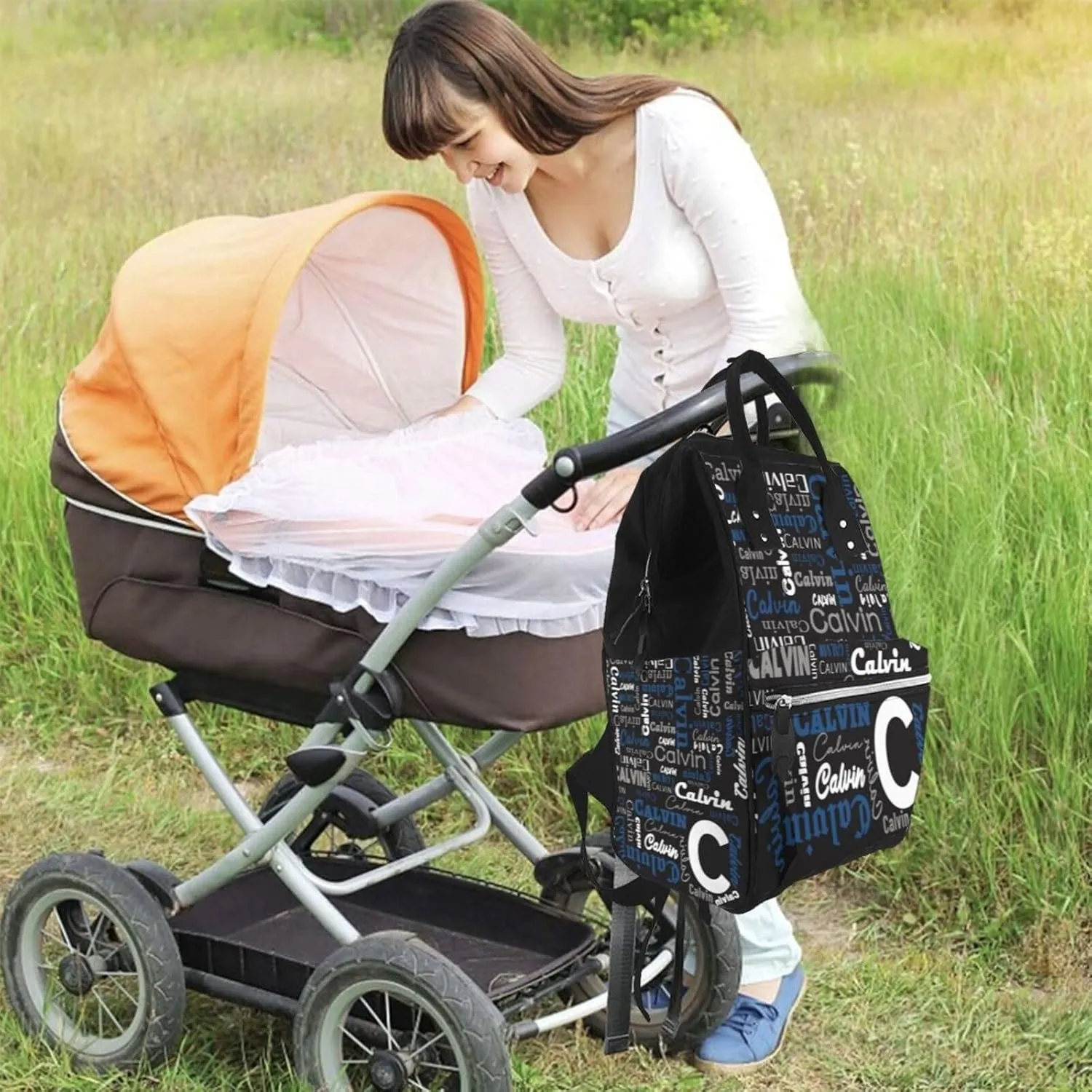 Personalized Name Large Capacity Diaper Bag for Women Men Custom Backpack Customized Fashion Daypack Shoulder Bag for Shopping Travel Camping Work Office