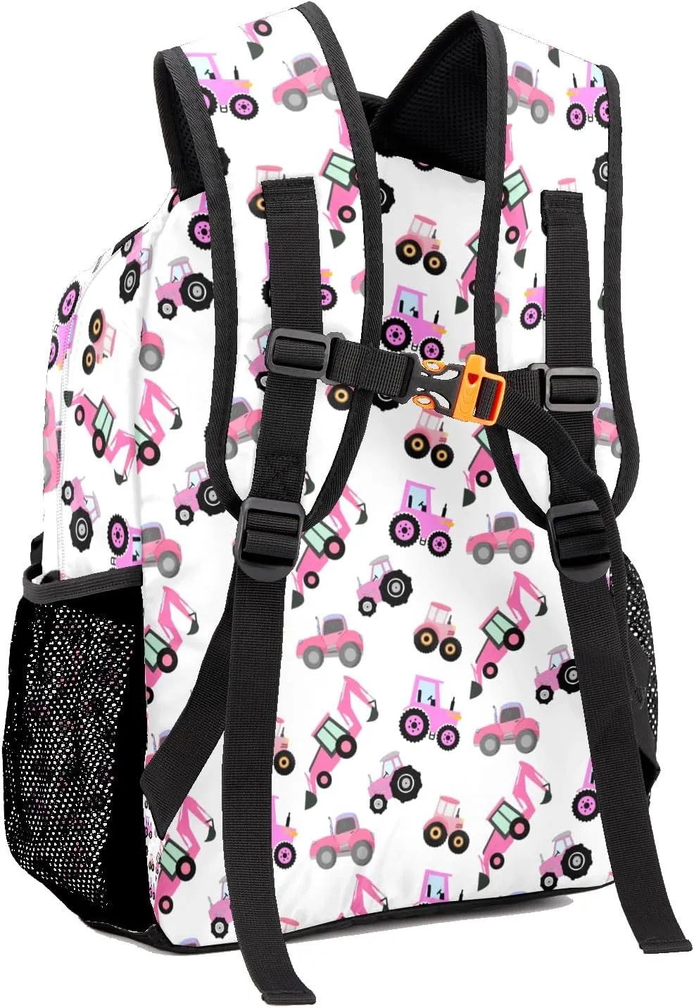 Personalized Pink Tractors and Trucks Waterproof Schoolbag Backpack with Name Text for Women Men Gift