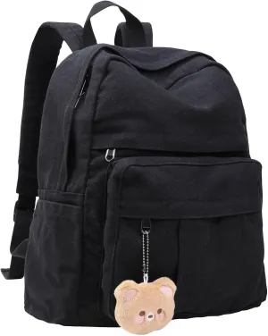 Phaoullzon Small Backpack Purse for Women Travel Vintage Canvas Casual Daypack,Black