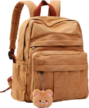 Phaoullzon Small Backpack Purse for Women Travel Vintage Canvas Casual Daypack,Dark Orange
