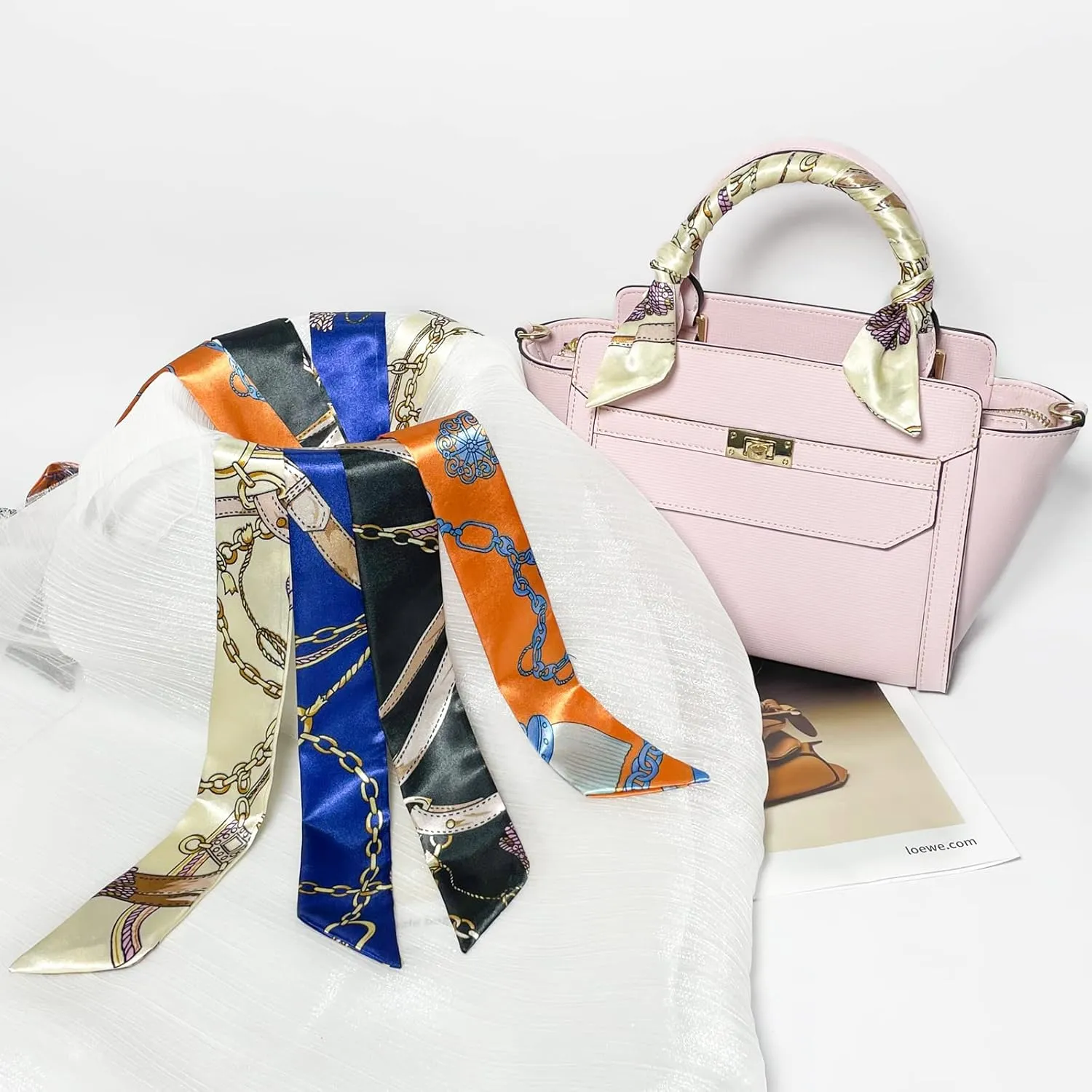Pibupibu 8 Packs Fashion Narrow Handbag Handle Wrap Ribbon Neckerchief Scarf for Women