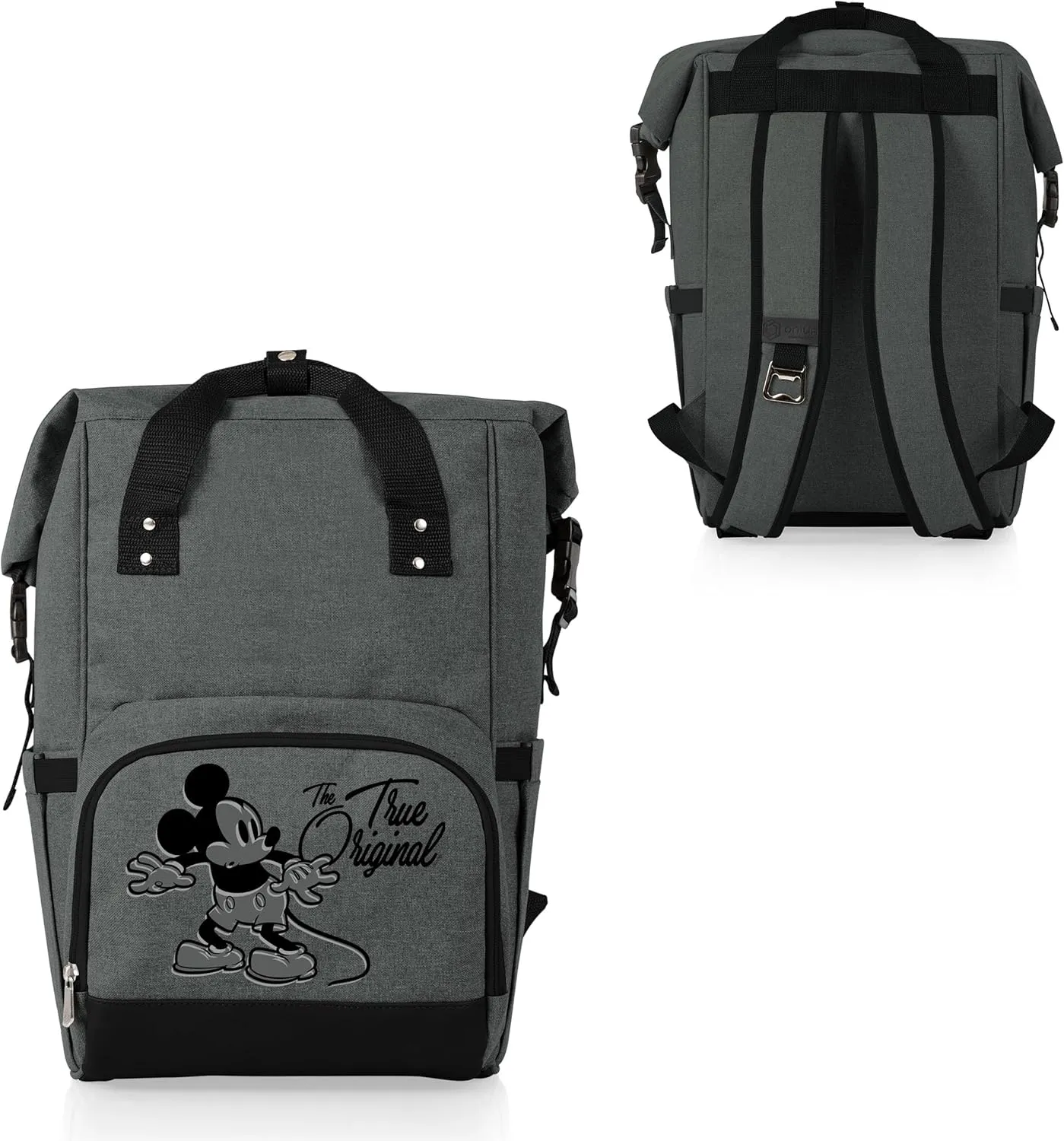 PICNIC TIME Disney Mickey Mouse OTG Roll-Top Cooler Backpack, Hiking Backpack Cooler, Soft Cooler Bag, (Heathered Gray)