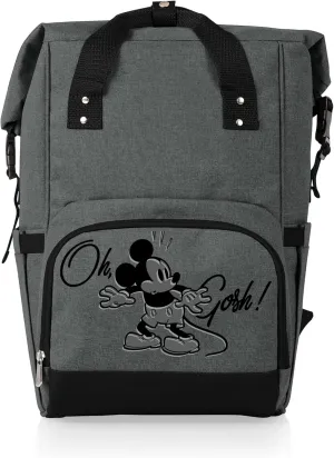 PICNIC TIME Disney Mickey Mouse OTG Roll-Top Cooler Backpack, Hiking Backpack Cooler, Soft Cooler Bag, (Heathered Gray)