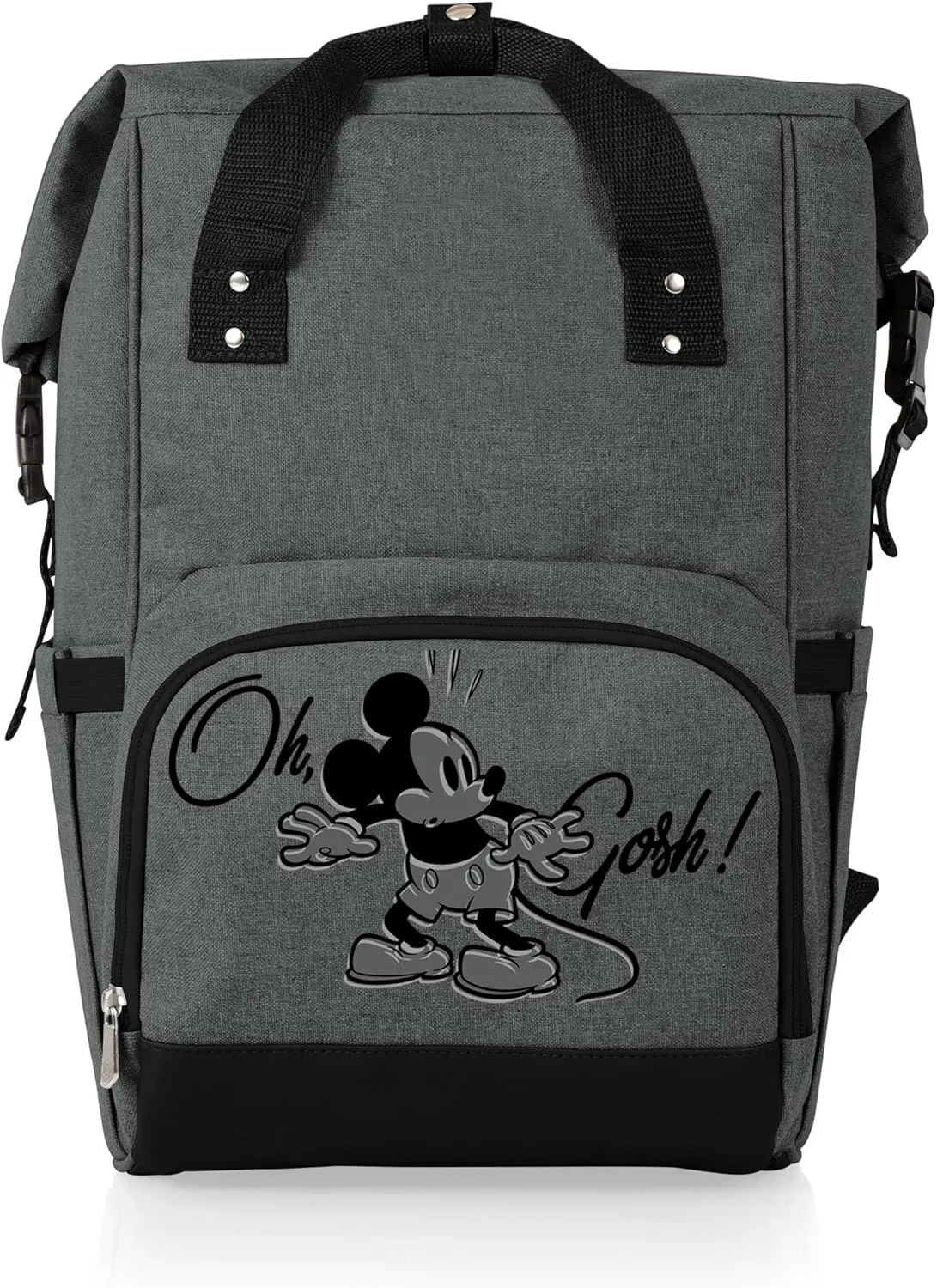 PICNIC TIME Disney Mickey Mouse OTG Roll-Top Cooler Backpack, Hiking Backpack Cooler, Soft Cooler Bag, (Heathered Gray)