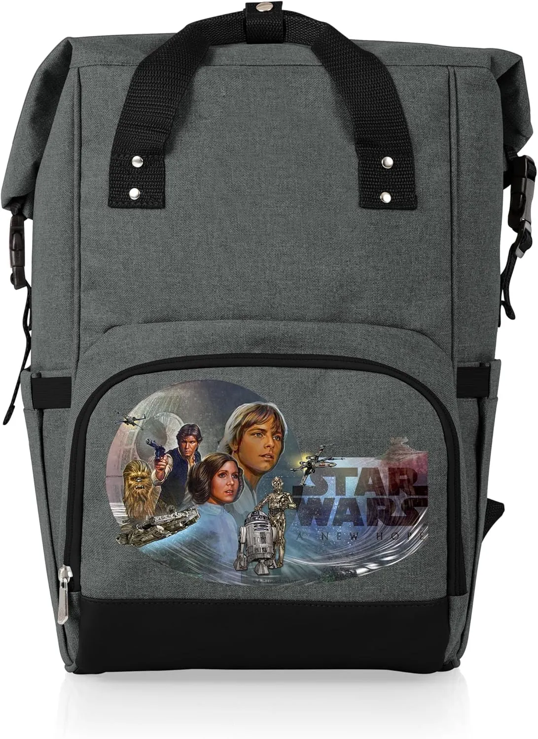 PICNIC TIME - Star Wars Celebration OTG Roll-Top Cooler Backpack, Hiking Backpack Cooler, Soft Cooler Bag, (Heathered Gray)