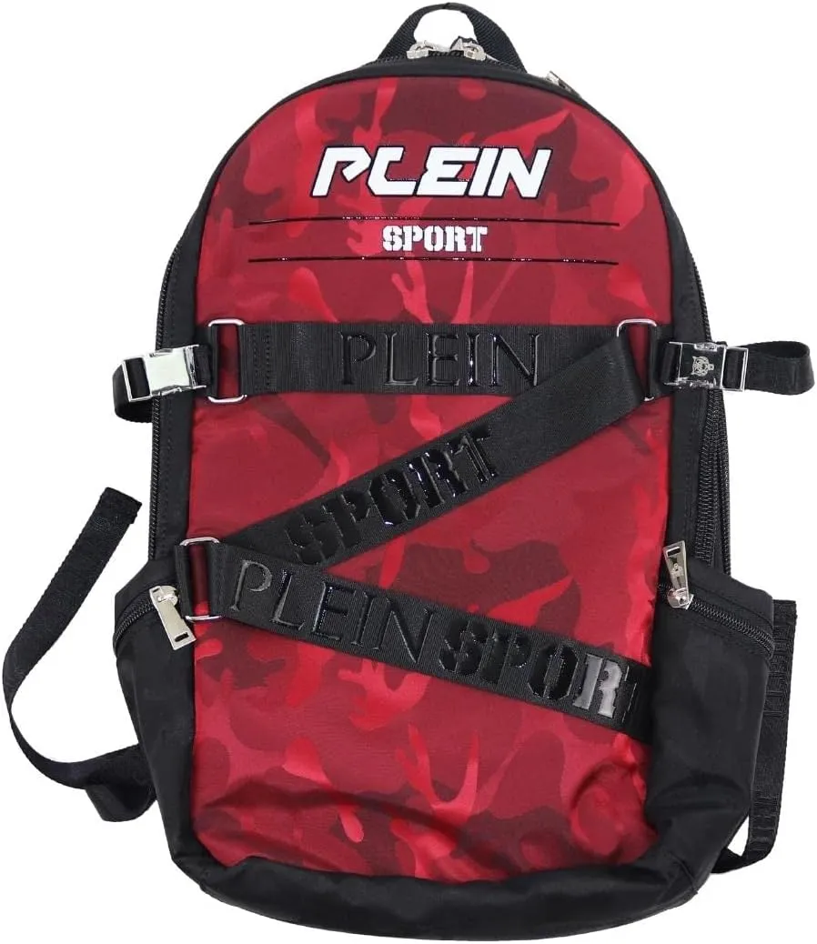 Plein Sport Unisex Military Print Red "ZAINO RUNNER" Backpack Bag