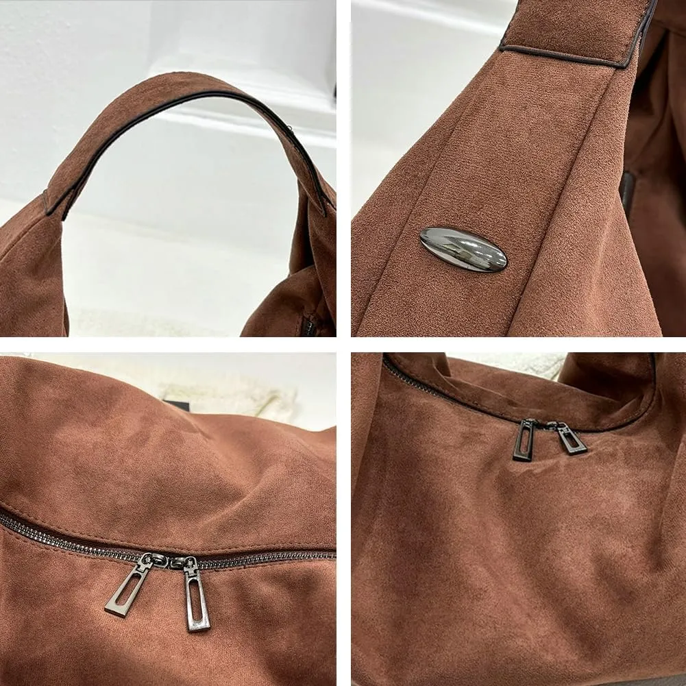 Pocadri Suede Tote Bags for Women Vegan Leather Handbag Work Slouchy Bag Shoulder Hobo Purse Tote Handbag