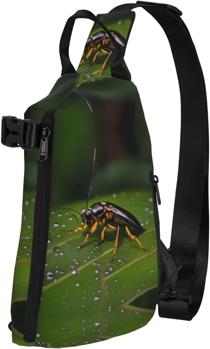 Polyester Fiber Waterproof Waist Bag -Backpack 4 Pocket Compartments Ideal for Outdoor Activities Insects on leaves
