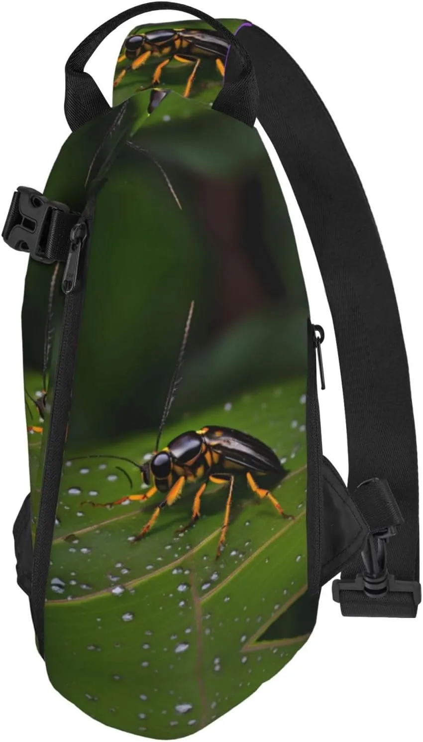 Polyester Fiber Waterproof Waist Bag -Backpack 4 Pocket Compartments Ideal for Outdoor Activities Insects on leaves