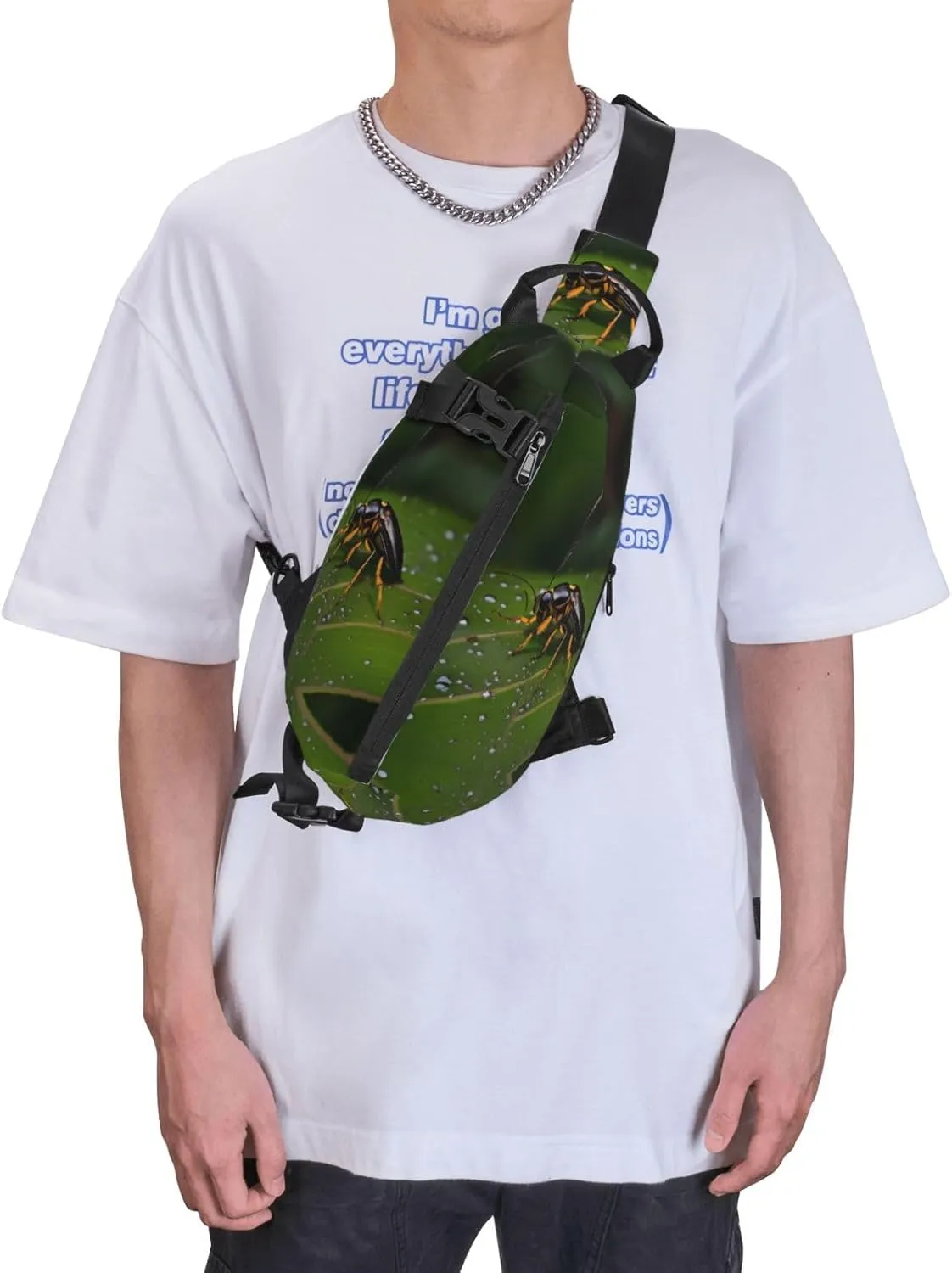 Polyester Fiber Waterproof Waist Bag -Backpack 4 Pocket Compartments Ideal for Outdoor Activities Insects on leaves