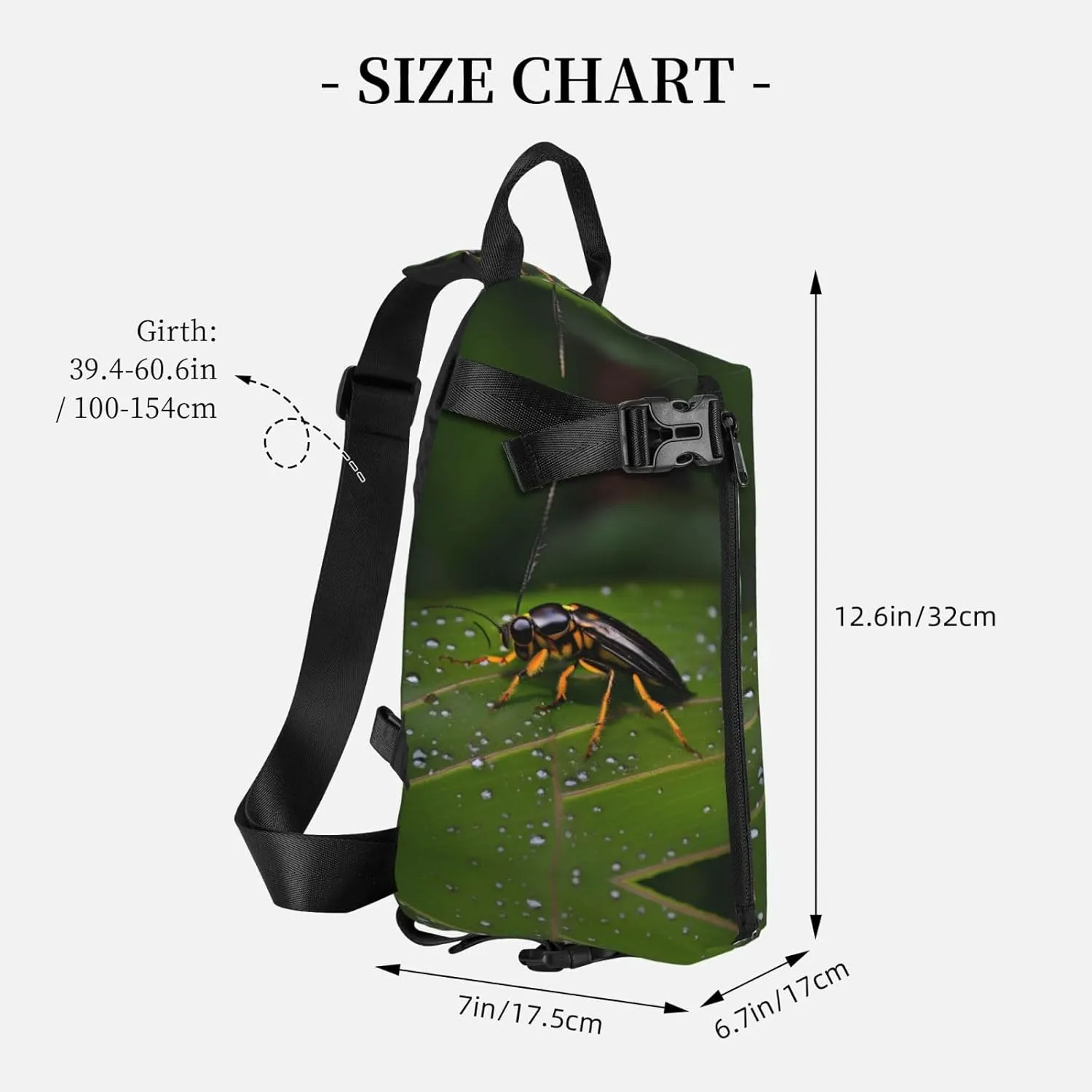 Polyester Fiber Waterproof Waist Bag -Backpack 4 Pocket Compartments Ideal for Outdoor Activities Insects on leaves