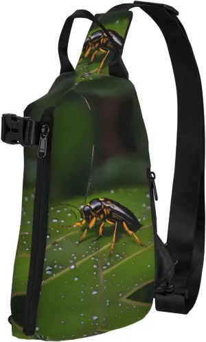 Polyester Fiber Waterproof Waist Bag -Backpack 4 Pocket Compartments Ideal for Outdoor Activities Insects on leaves