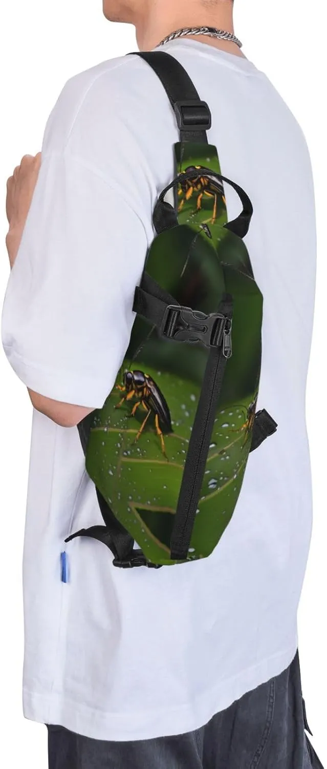 Polyester Fiber Waterproof Waist Bag -Backpack 4 Pocket Compartments Ideal for Outdoor Activities Insects on leaves
