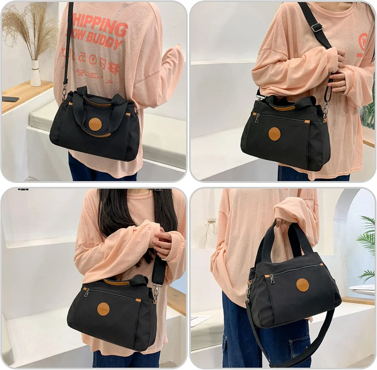 PORRASSO Women Crossbody Bag Casual Handbag Multi-pocket Shoulder Bag Nylon Tote