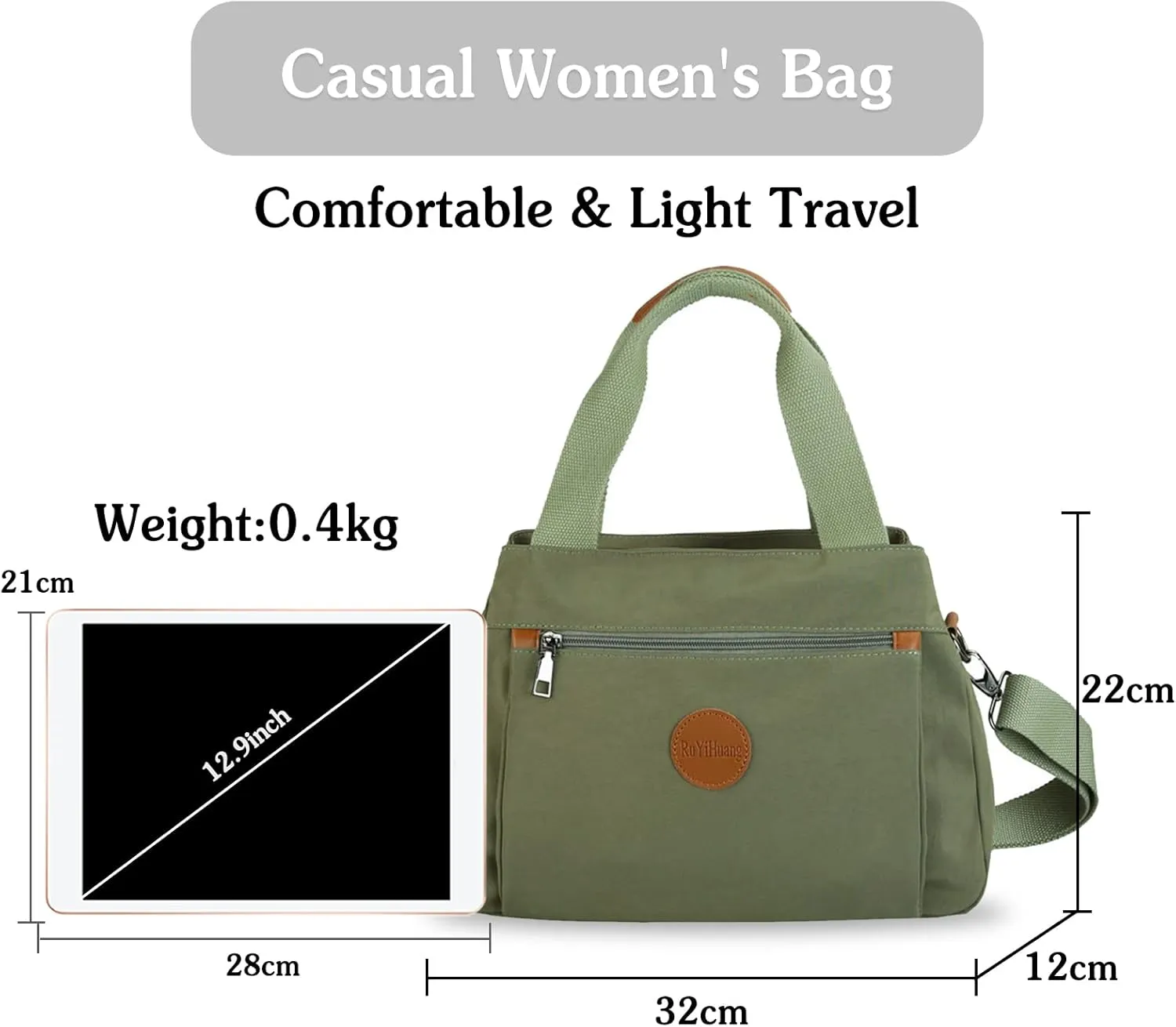 PORRASSO Women Crossbody Bag Casual Handbag Multi-pocket Shoulder Bag Nylon Tote
