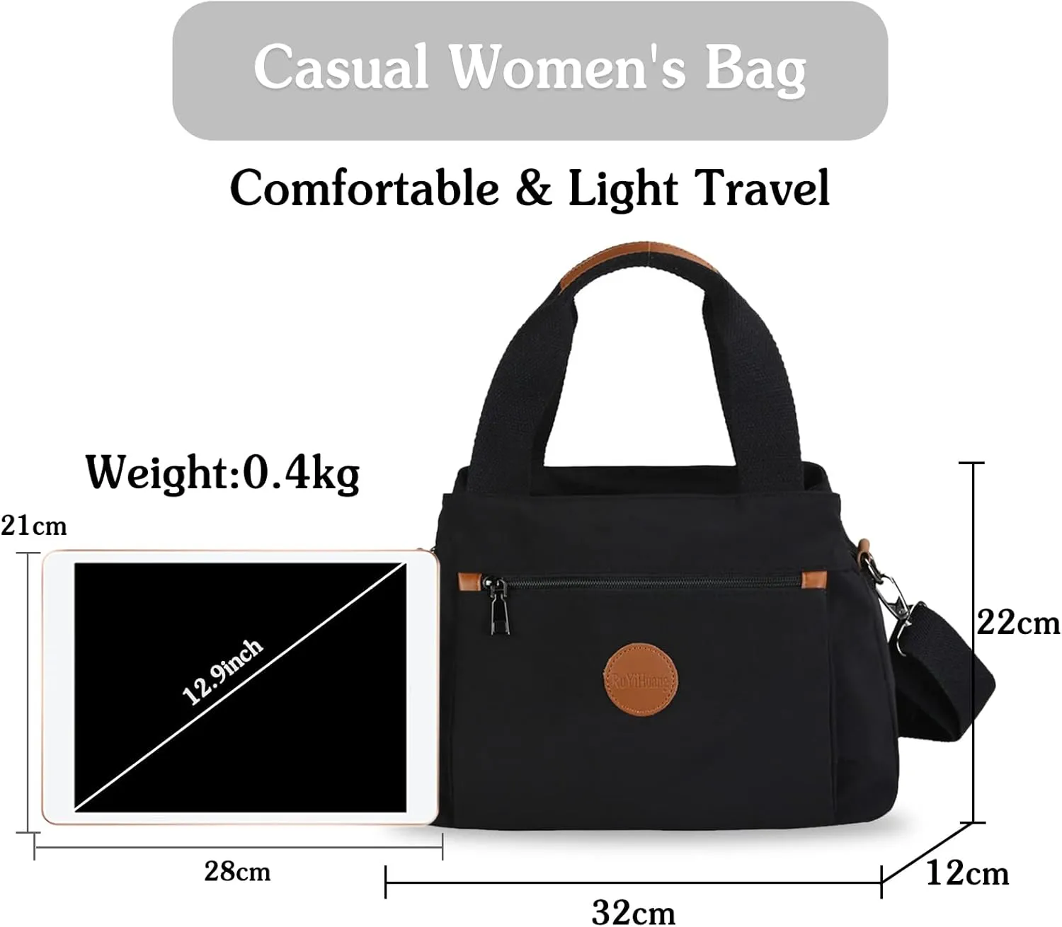 PORRASSO Women Crossbody Bag Casual Handbag Multi-pocket Shoulder Bag Nylon Tote