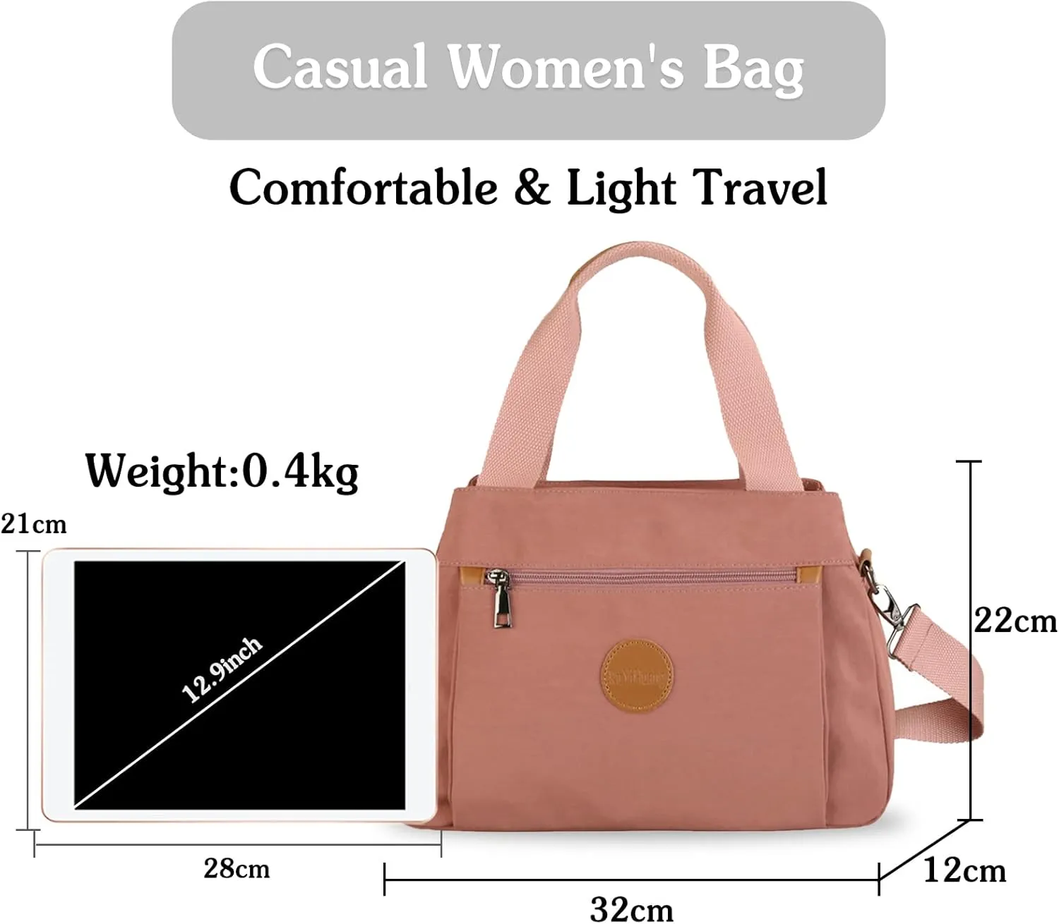 PORRASSO Women Crossbody Bag Casual Handbag Multi-pocket Shoulder Bag Nylon Tote