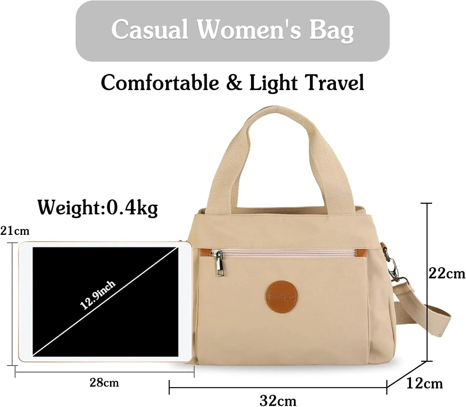 PORRASSO Women Crossbody Bag Casual Handbag Multi-pocket Shoulder Bag Nylon Tote