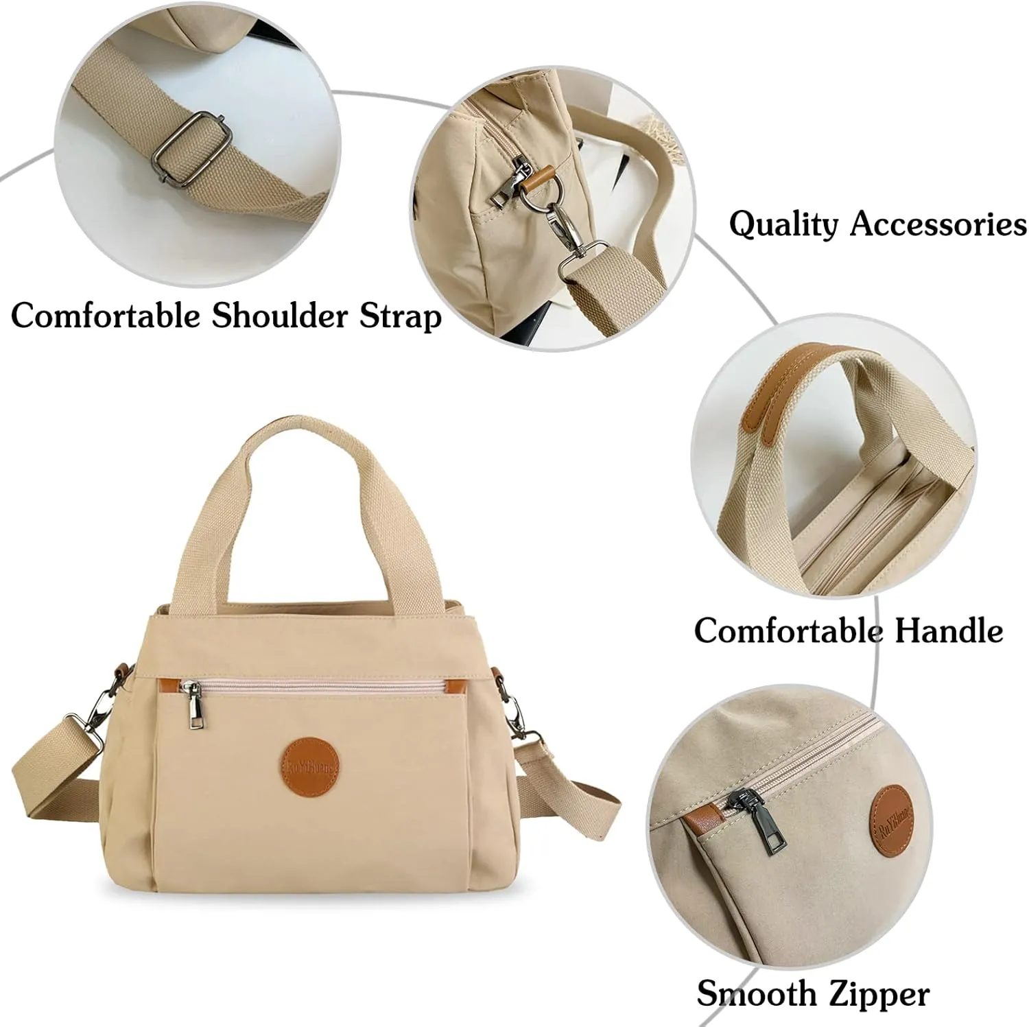 PORRASSO Women Crossbody Bag Casual Handbag Multi-pocket Shoulder Bag Nylon Tote