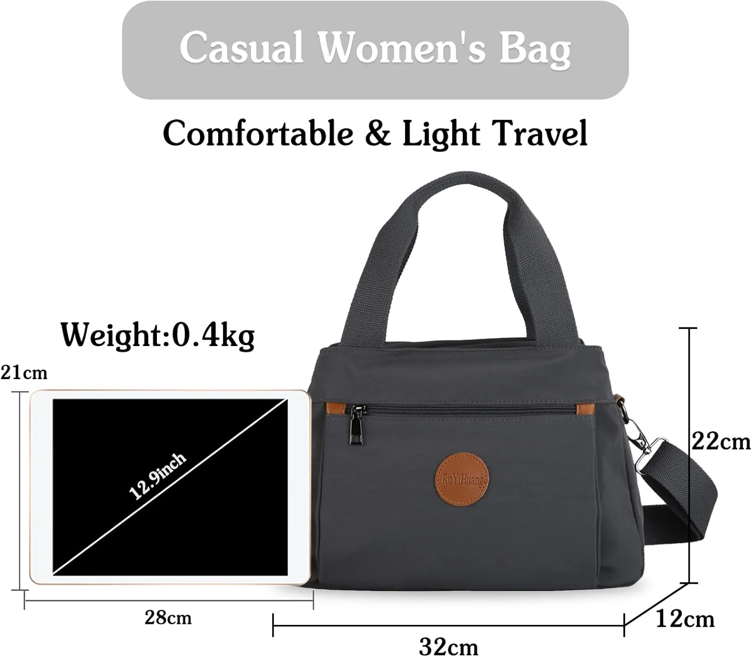 PORRASSO Women Crossbody Bag Casual Handbag Multi-pocket Shoulder Bag Nylon Tote