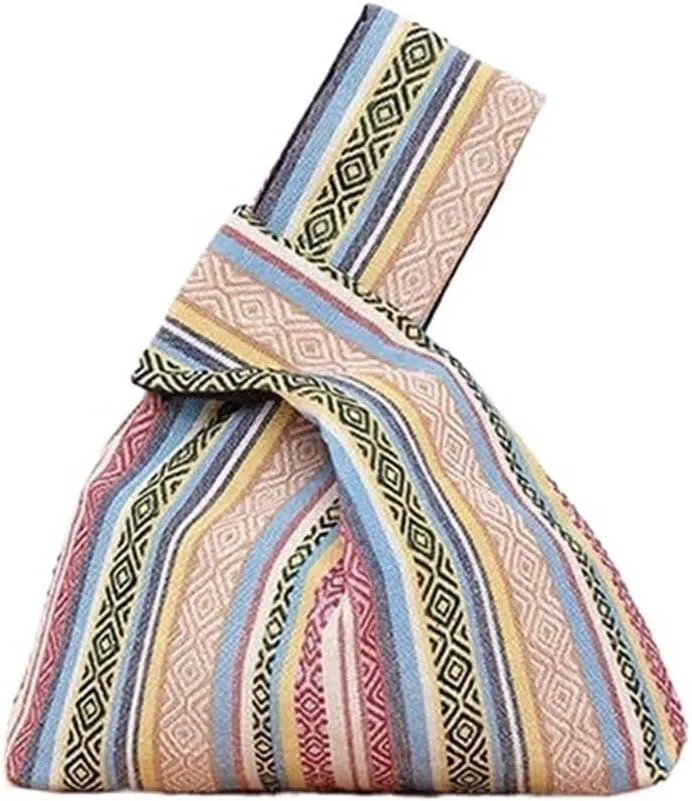 Portable Knot Wrist Bag Women Cotton Tote Bag Simple Purses Handbags Waterproof Shopping Bag Phone Key Pouch For Women