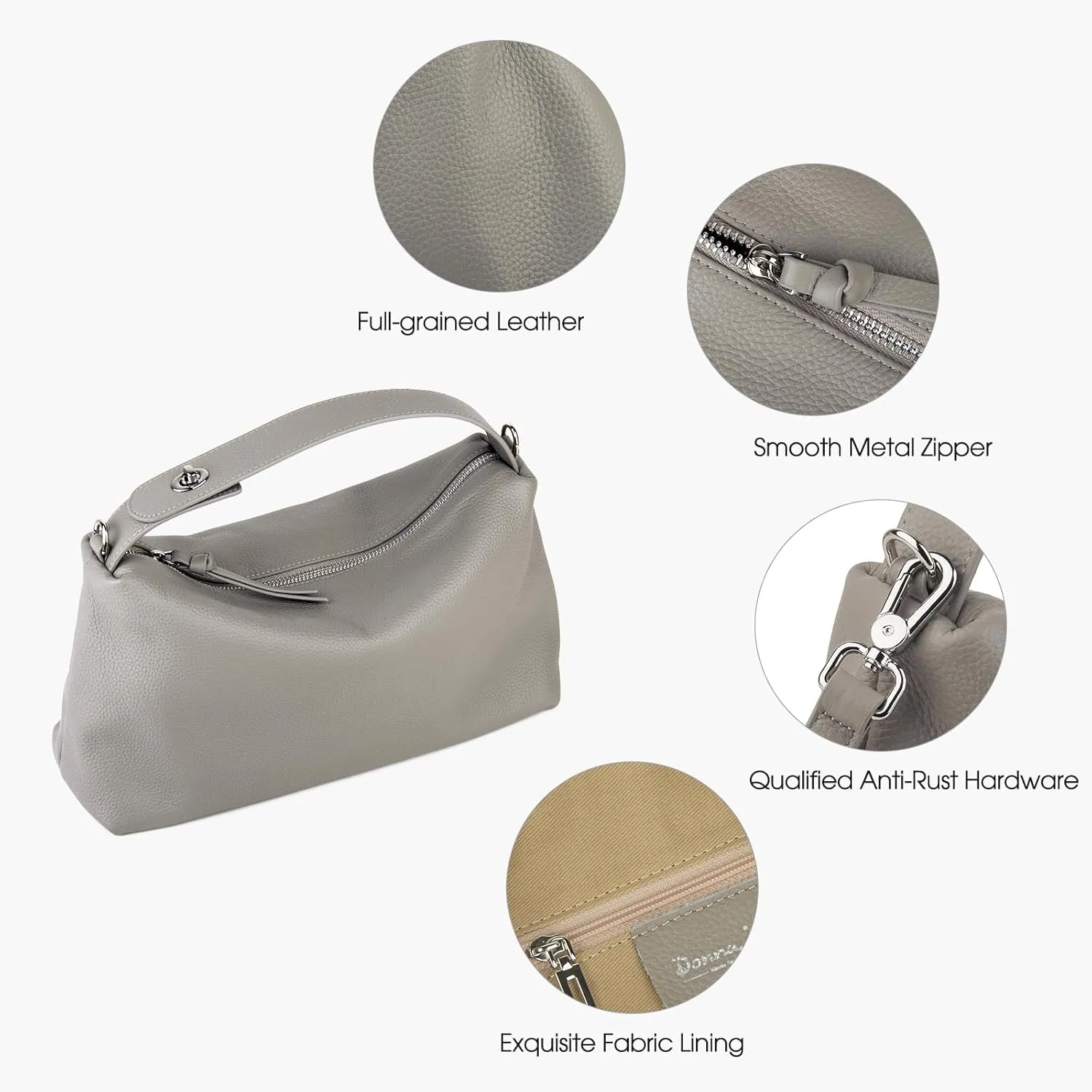 Premium Full-Grained Leather Crossbody Bags for Women, Slouchy Shoulder Bag with Adjustable Strap and Tote Handbag