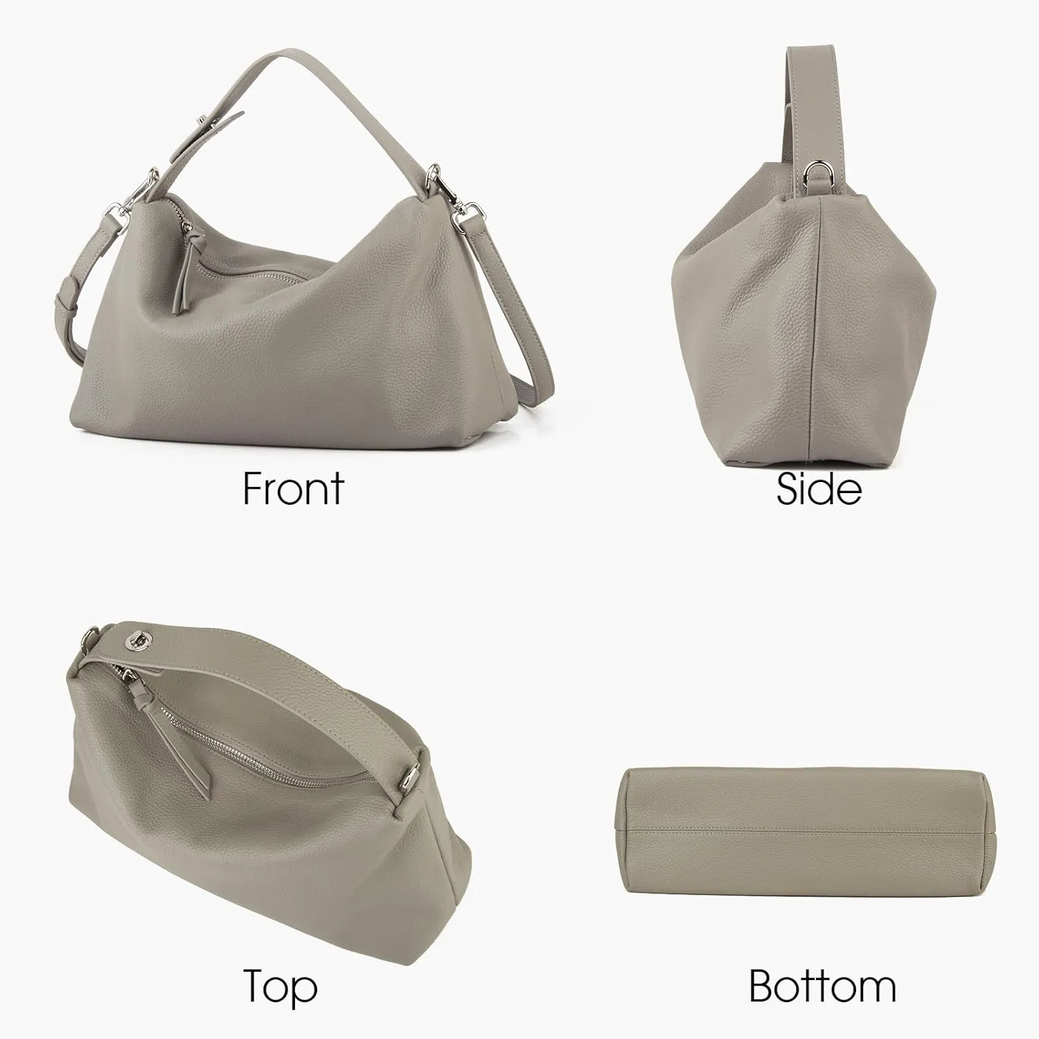Premium Full-Grained Leather Crossbody Bags for Women, Slouchy Shoulder Bag with Adjustable Strap and Tote Handbag