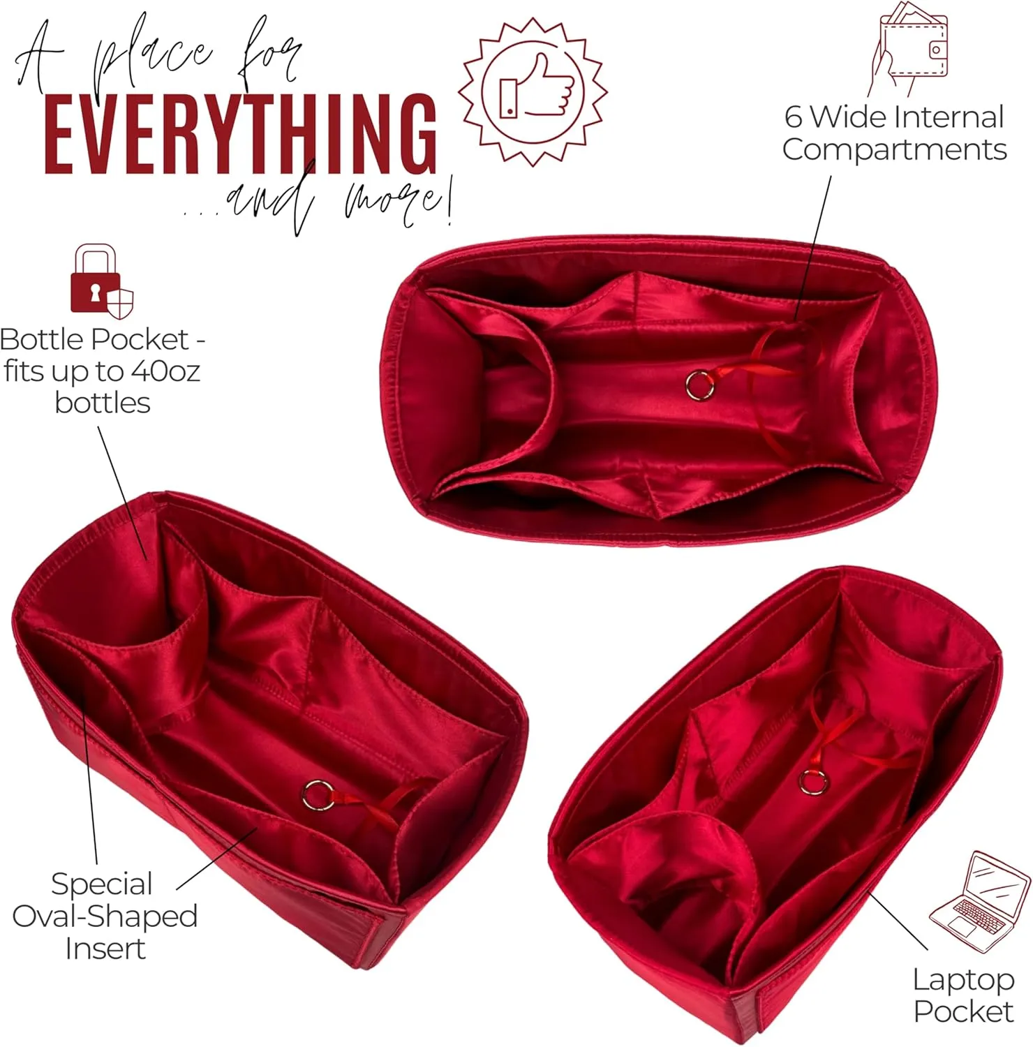 Premium Purse Organizer compatible with Lv Speedy Trunk 20 Bag Organizer - Handmade Smooth Natural Silk Bag Organizer, Perfect Fit for Nano 20 Mini Size (Red, For Speed* Trunk 20)