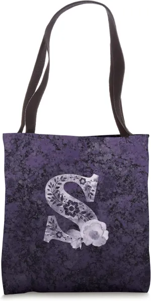 Pretty Purple Initial S Floral Mauve Rose Monogrammed Letter Tote Bag